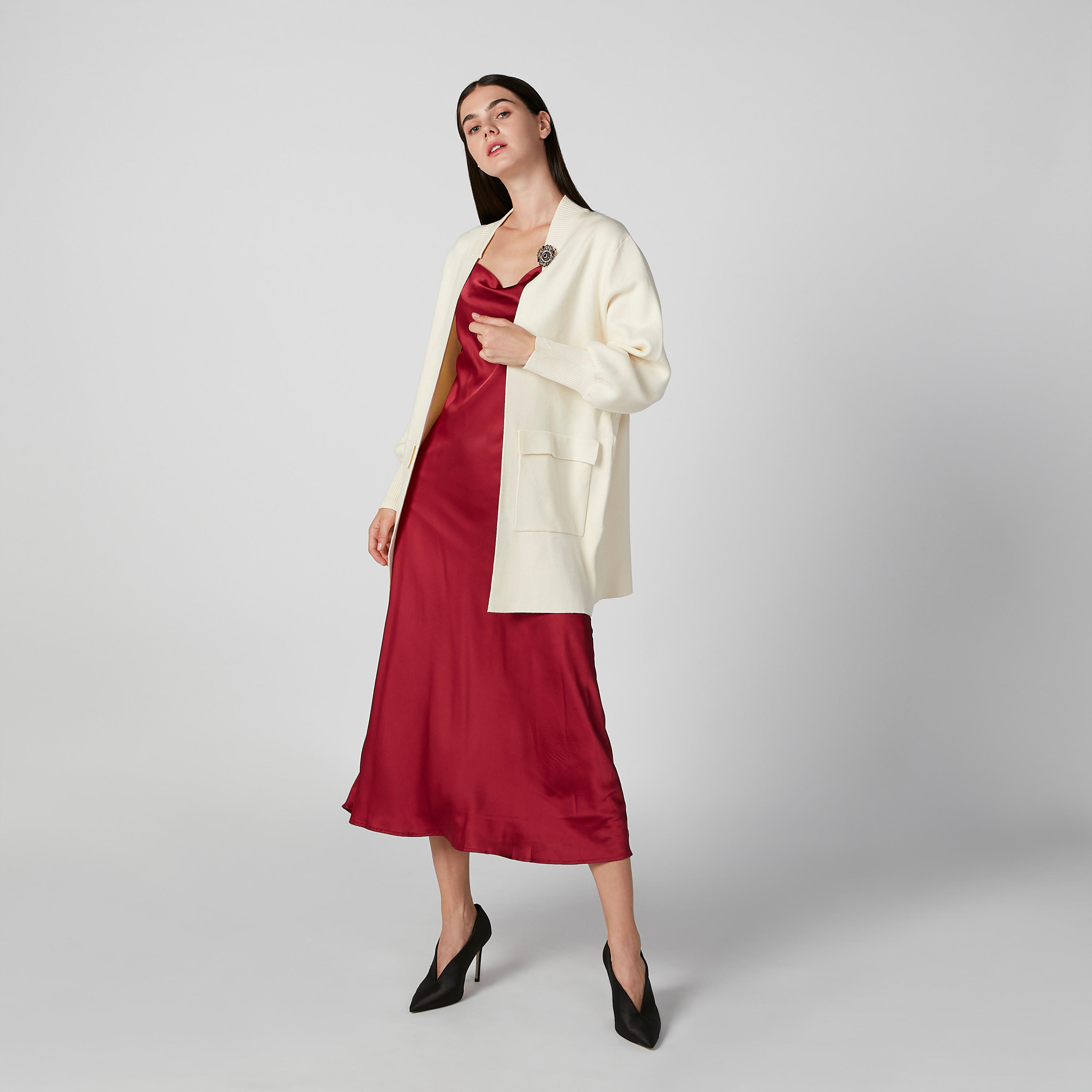 كارديجان بارز الملمس بأكمام طويلة وجيوب بطيّة-women-winterwear-cardigansandjumpers-cardigans-image-3