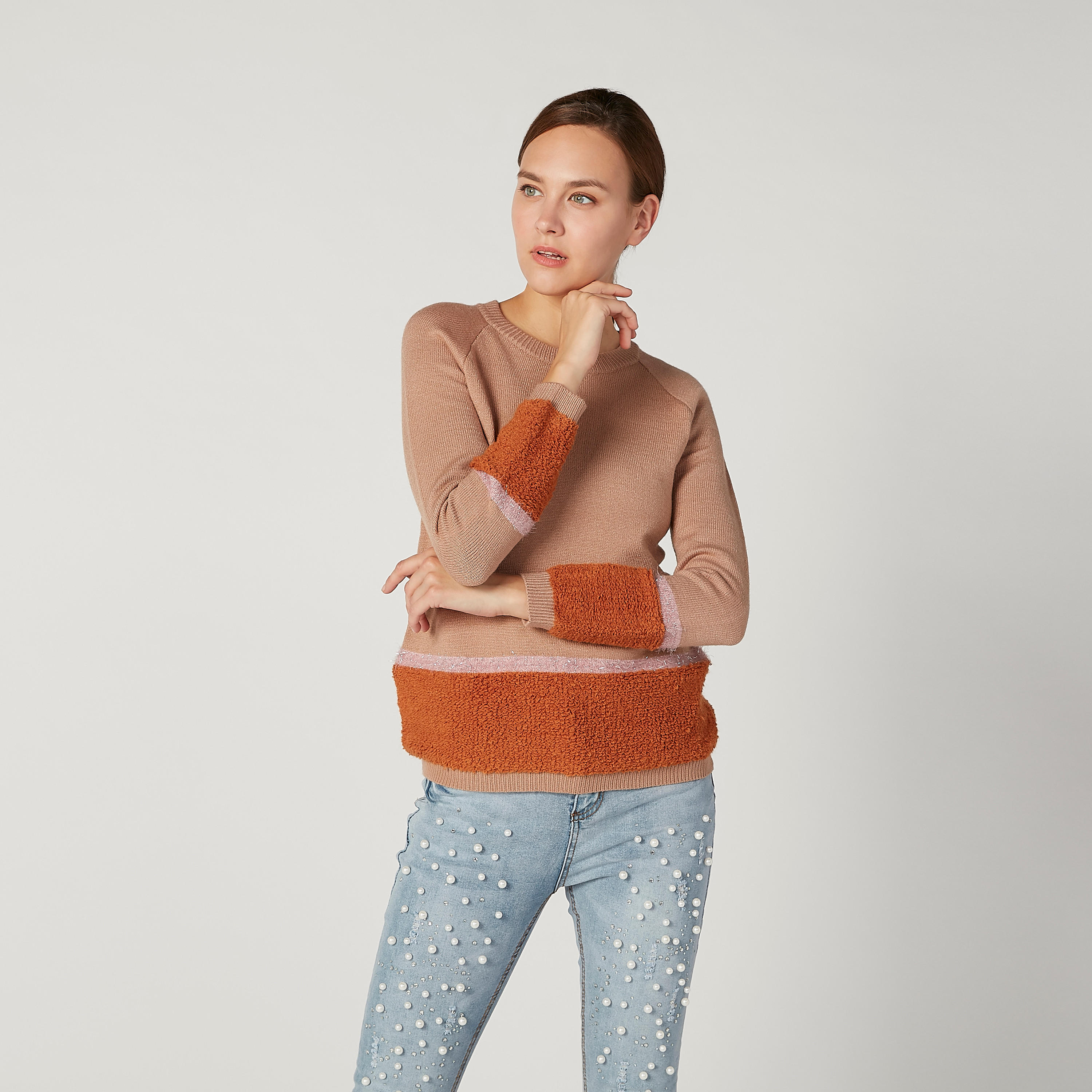 كنزة بارزة الملمس بياقة مستديرة وأكمام طويلة-women-clothing-cardigansandjumpers-jumpers-image-1
