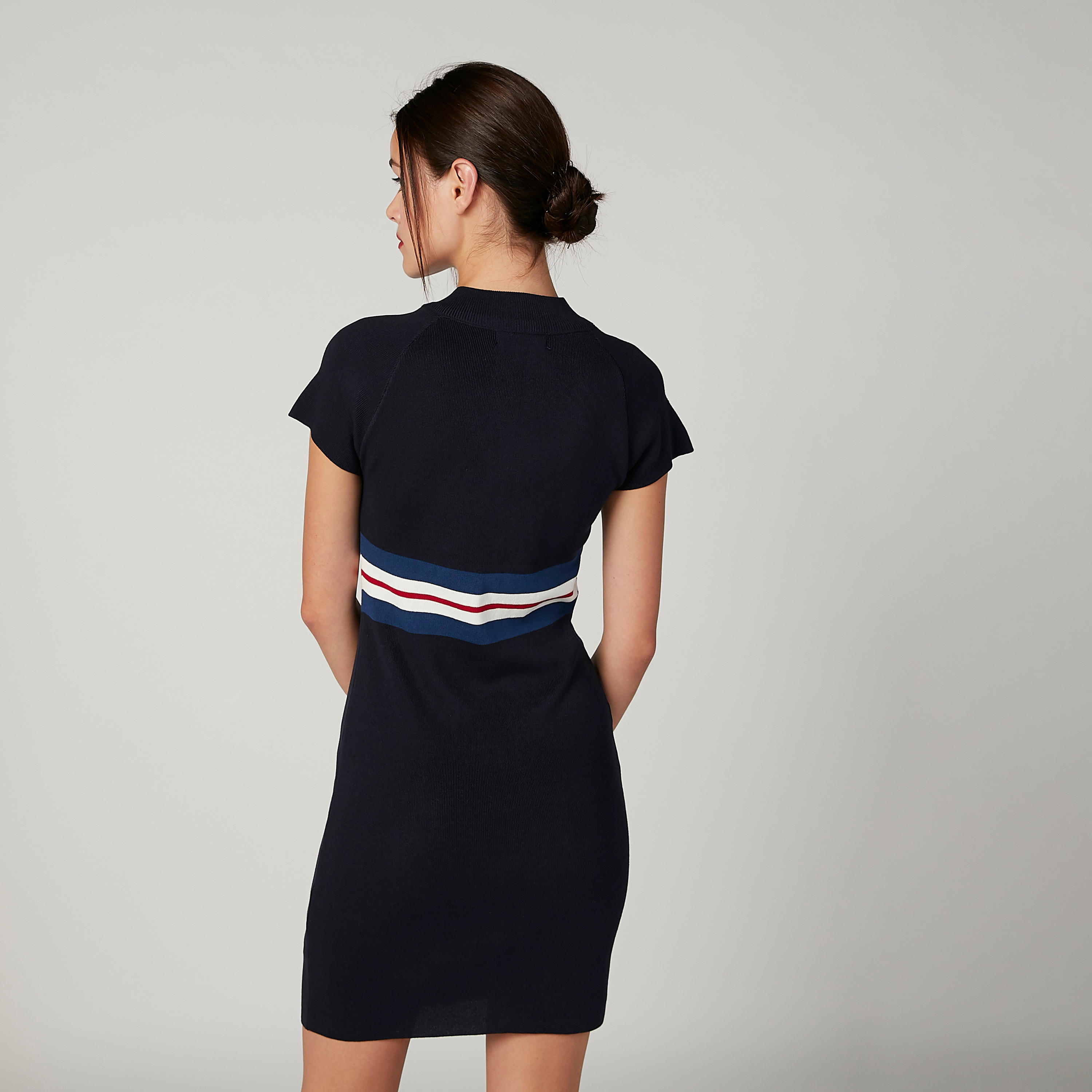 فستان ميدي مقلّم بقصّة ضيّقة وأكمام كاب وسحّاب-women-clothing-dresses-image-3