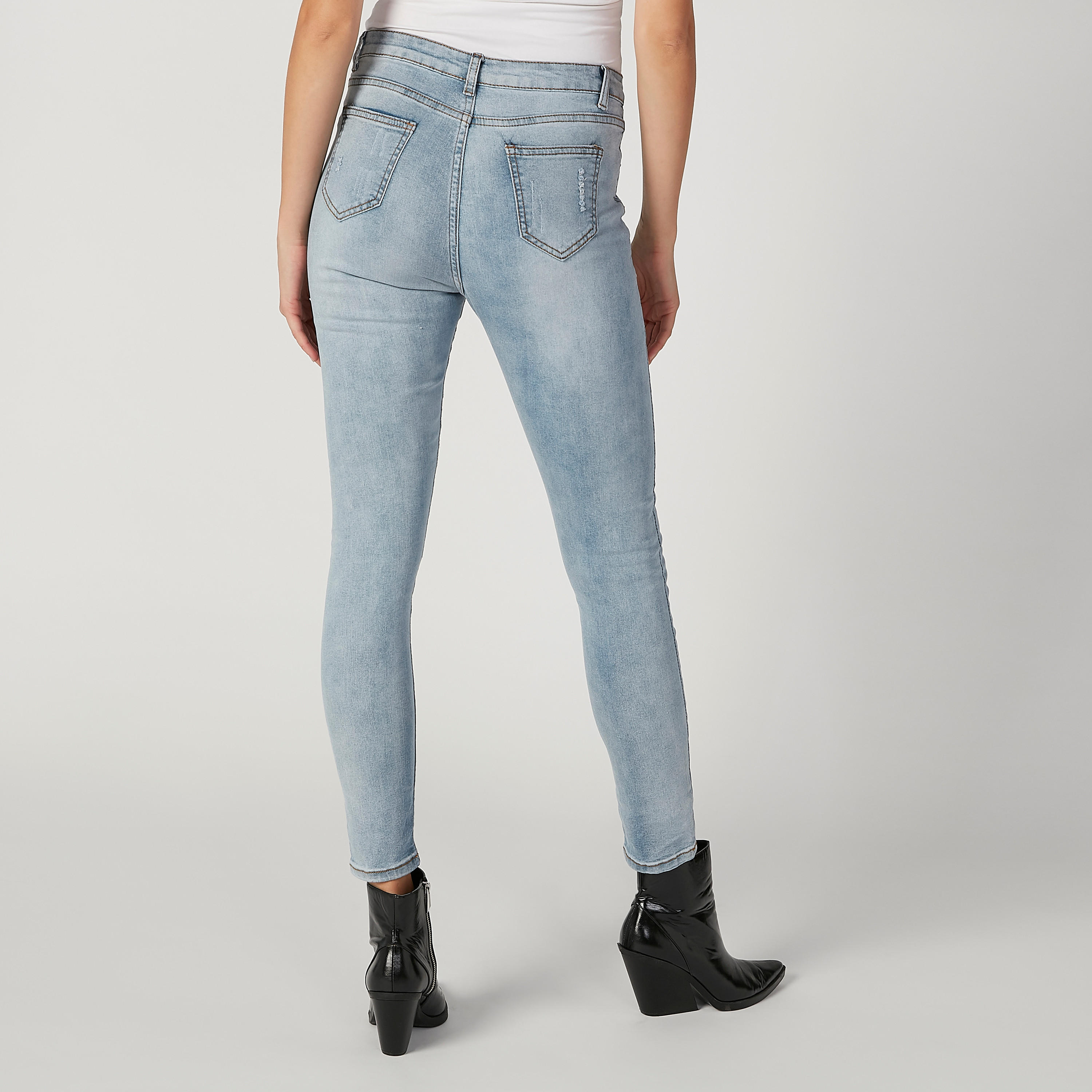 2Xtremz Skinny Fit Full Length Distressed Jeans with Pocket and Pearl Detail-women-clothing-bottoms-jeans-image-4