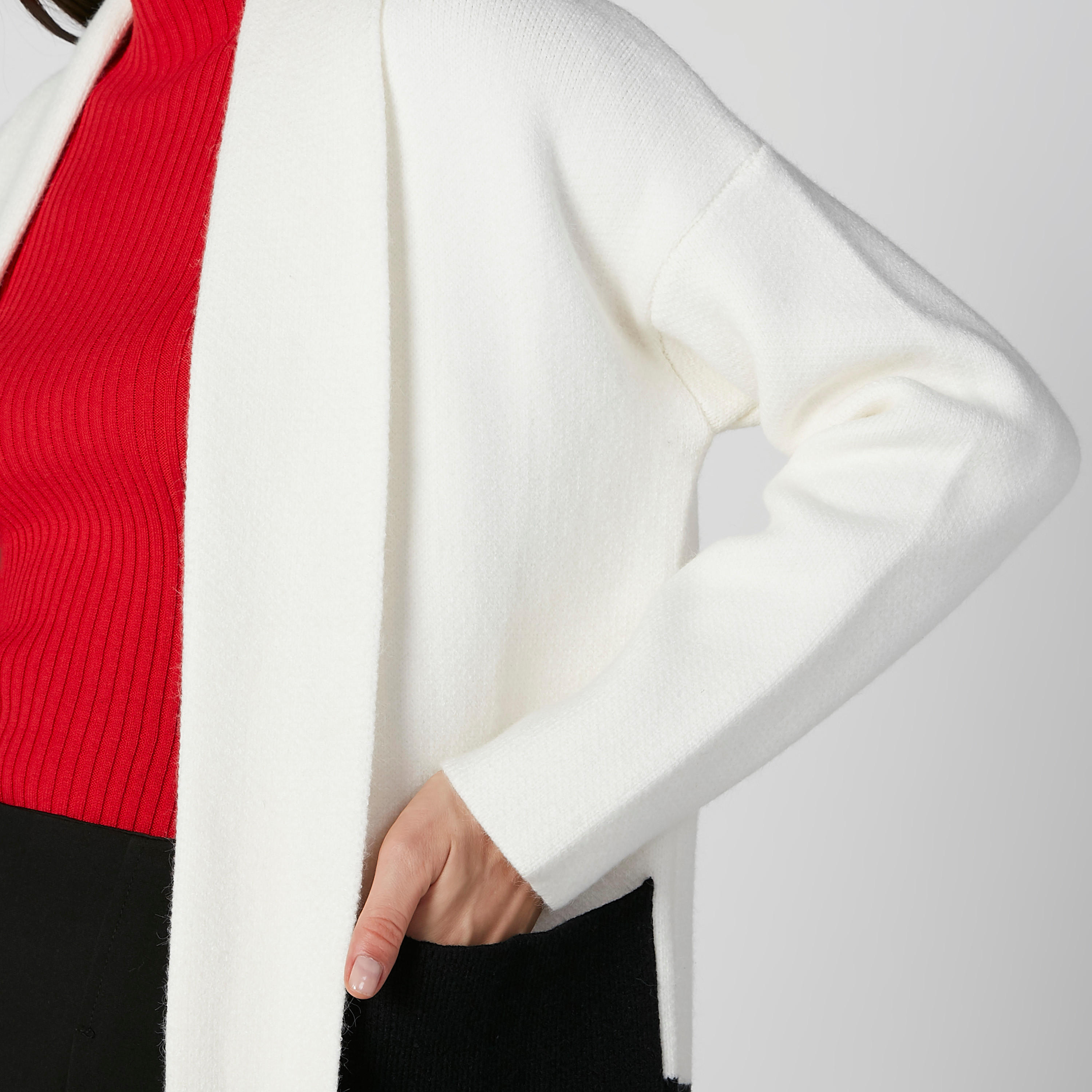 كارديجان طويل بارز الملمس بأكمام طويلة وجيوب-women-winterwear-cardigansandjumpers-cardigans-image-3