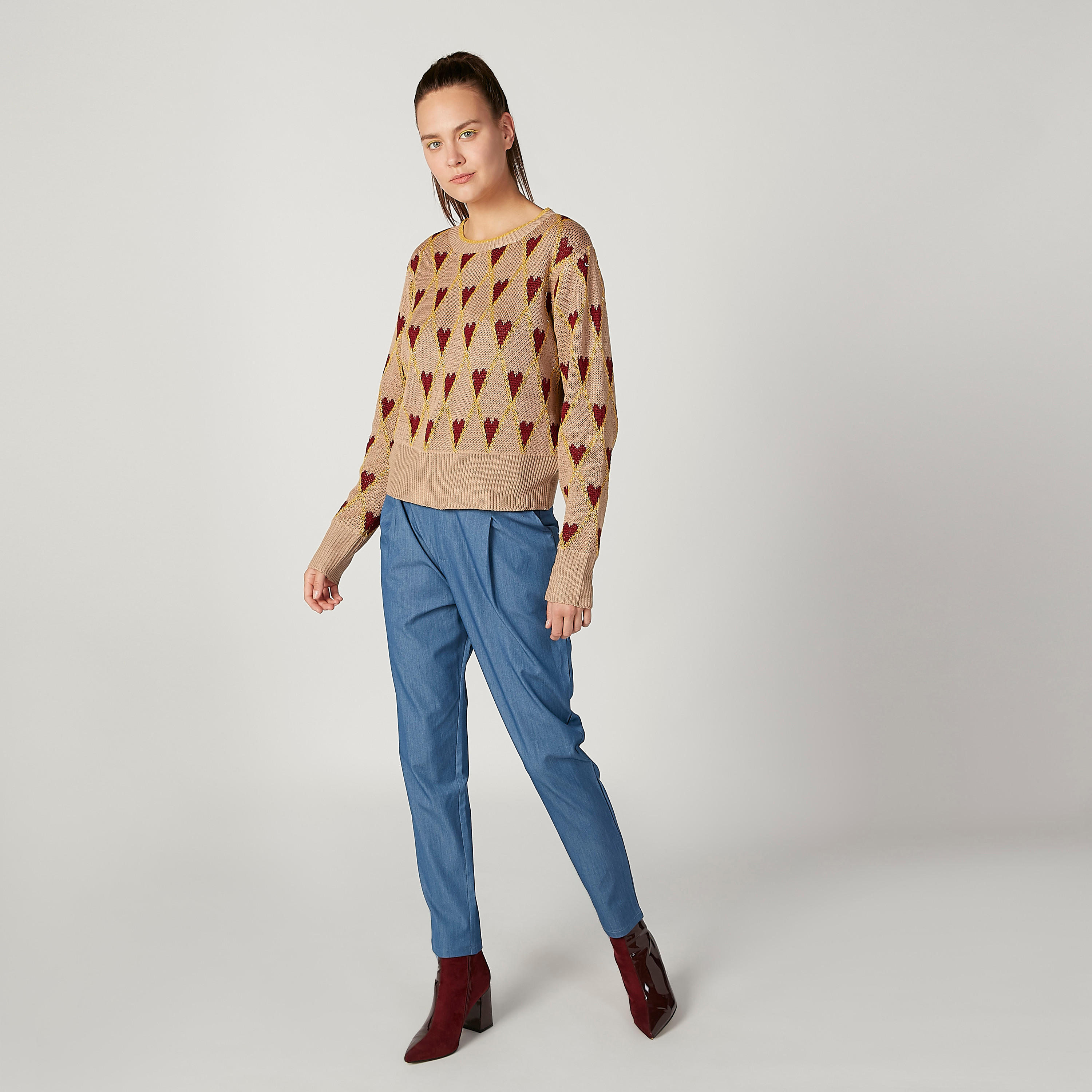 كنزة  بياقة مستديرة وأكمام طويلة وطبعات-women-clothing-cardigansandjumpers-jumpers-image-2