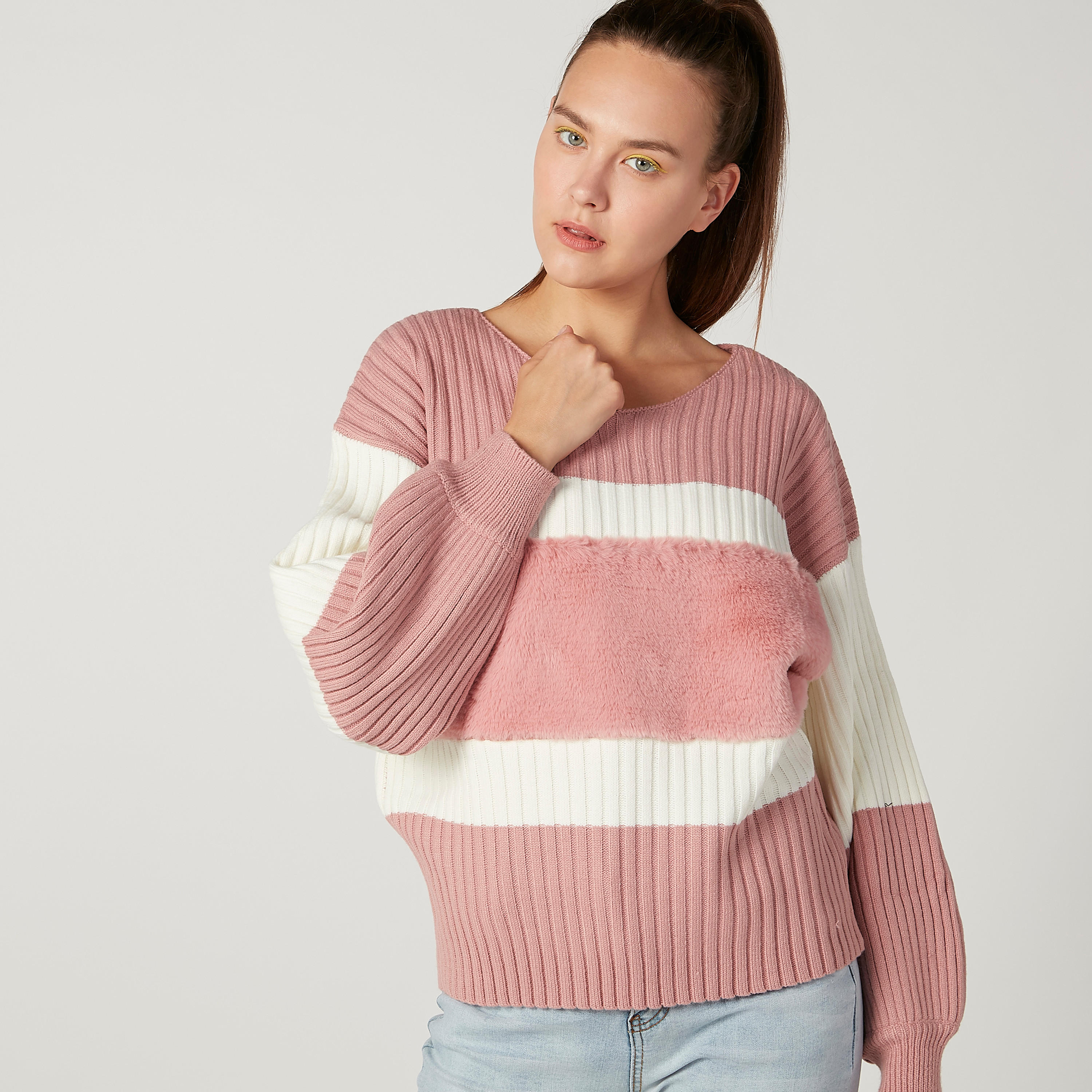 كنزة بارزة الملمس بياقة مستديرة وأكمام طويلة-women-clothing-cardigansandjumpers-jumpers-image-3