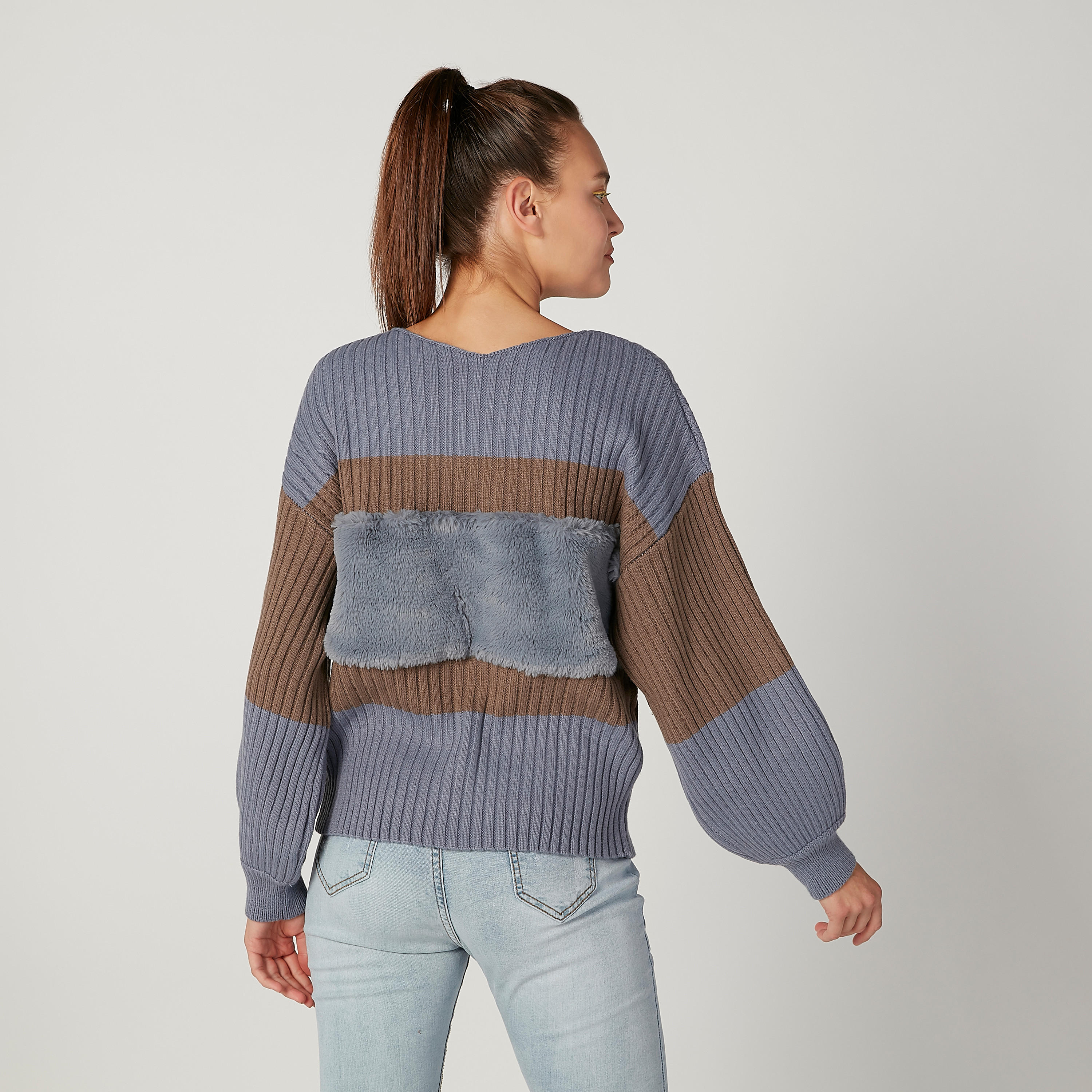 Textured Sweater with Round Neck and Long Sleeves-women-clothing-cardigansandjumpers-jumpers-image-4