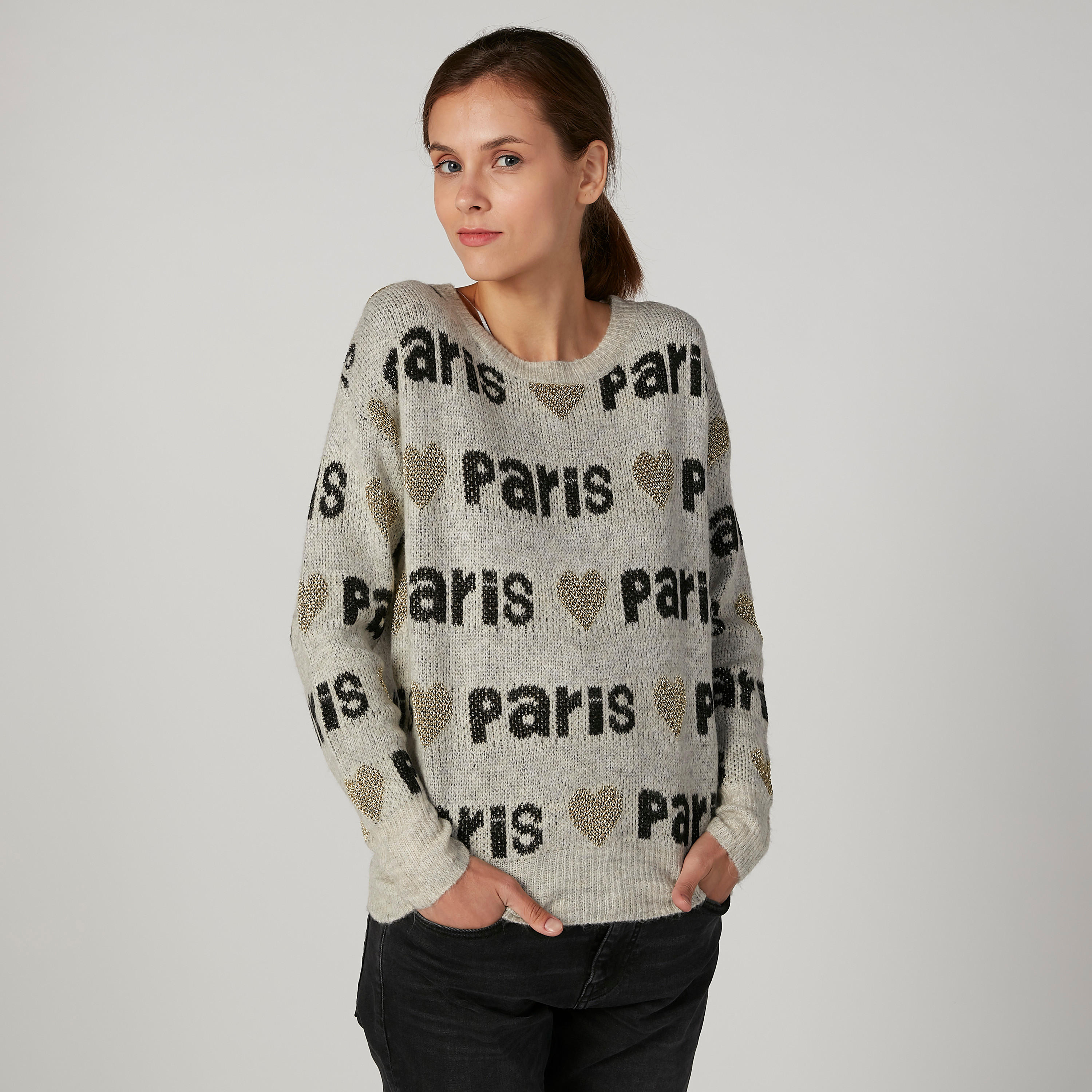 كنزة بقصّة واسعة وياقة مستديرة وأكمام طويلة وطبعات-women-clothing-cardigansandjumpers-jumpers-image-1