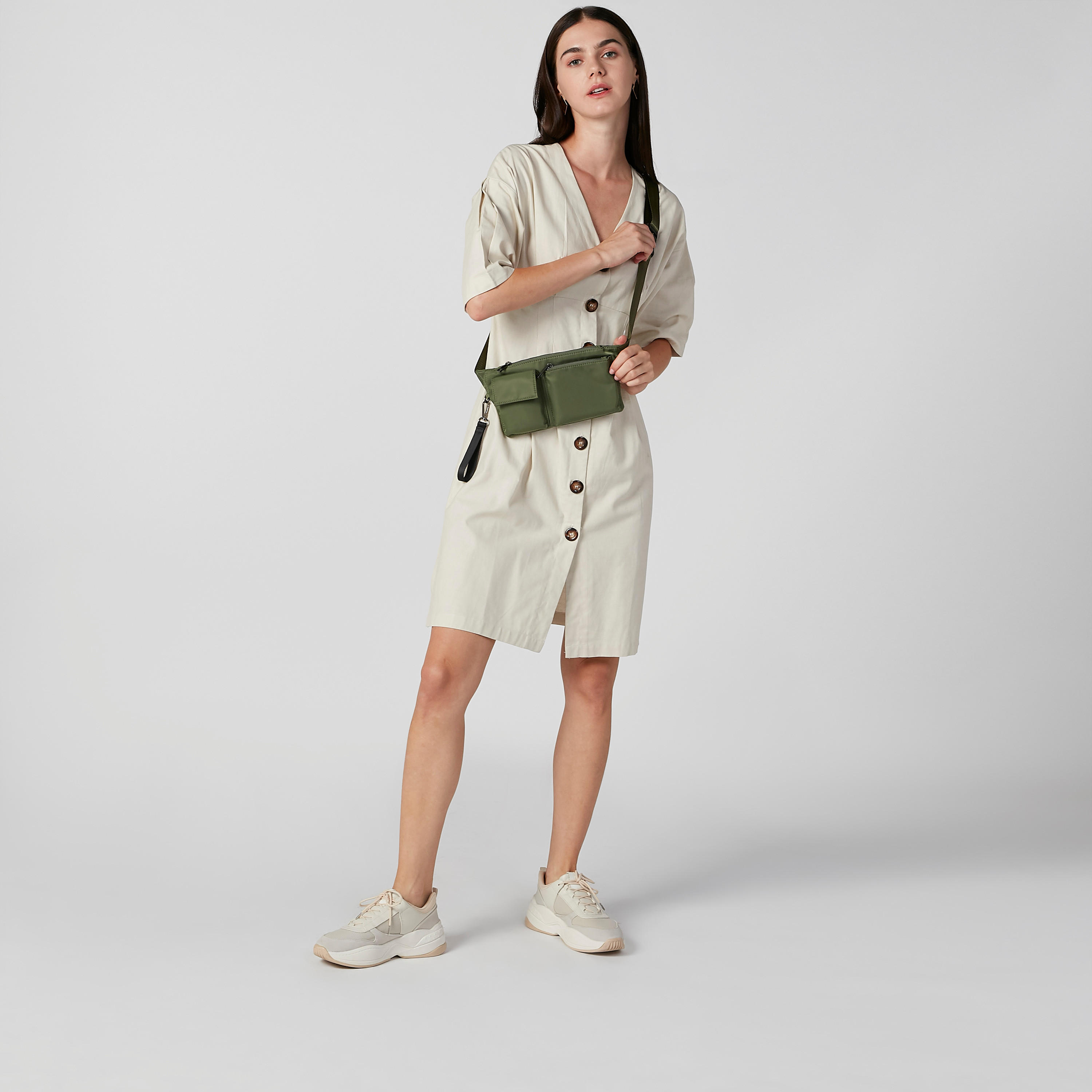 فستان قميص ميدي سادة بأكمام قصيرة-women-clothing-dresses-image-3