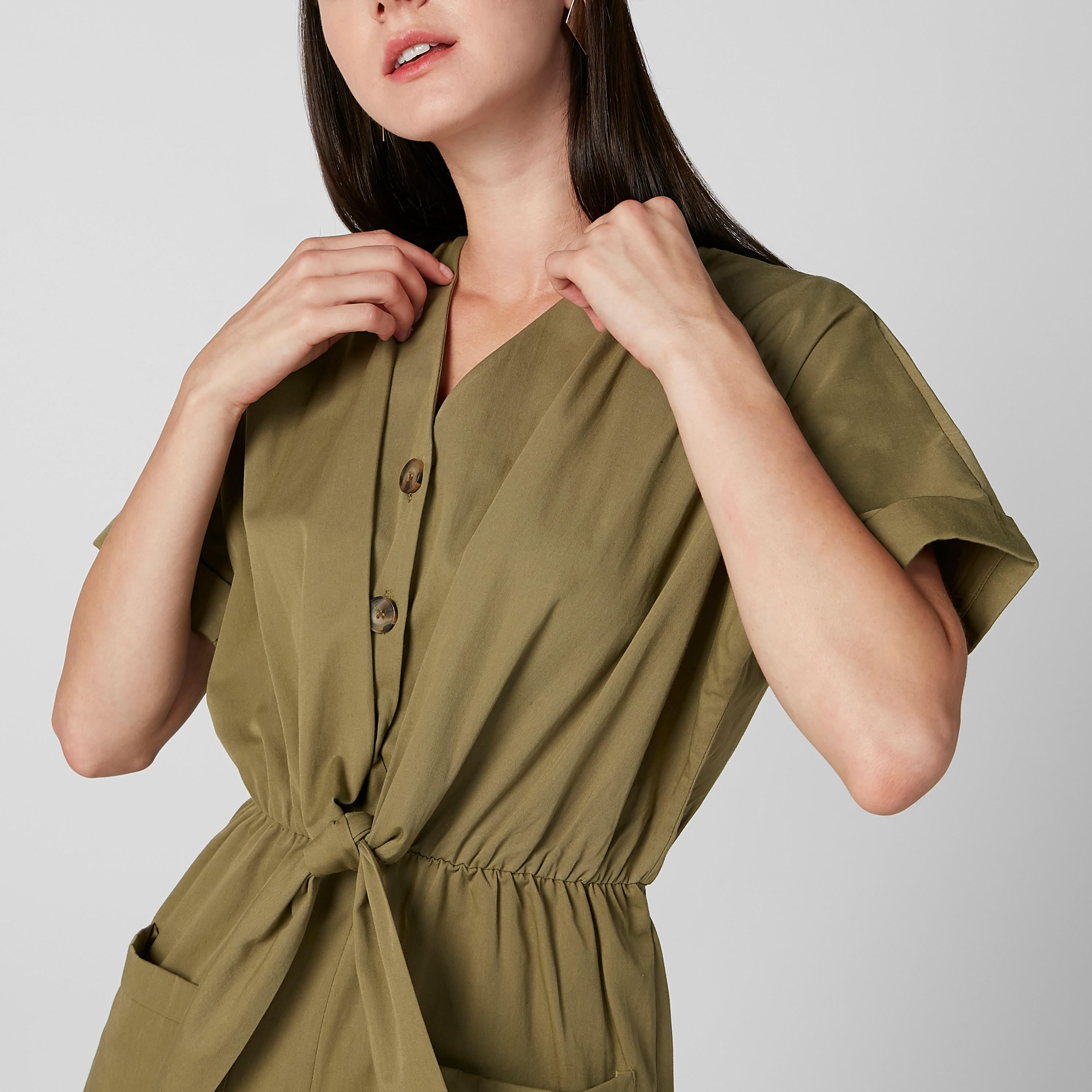 Solid Playsuit with Short Sleeves and Pocket Detail-women-clothing-jumpsuits-image-3