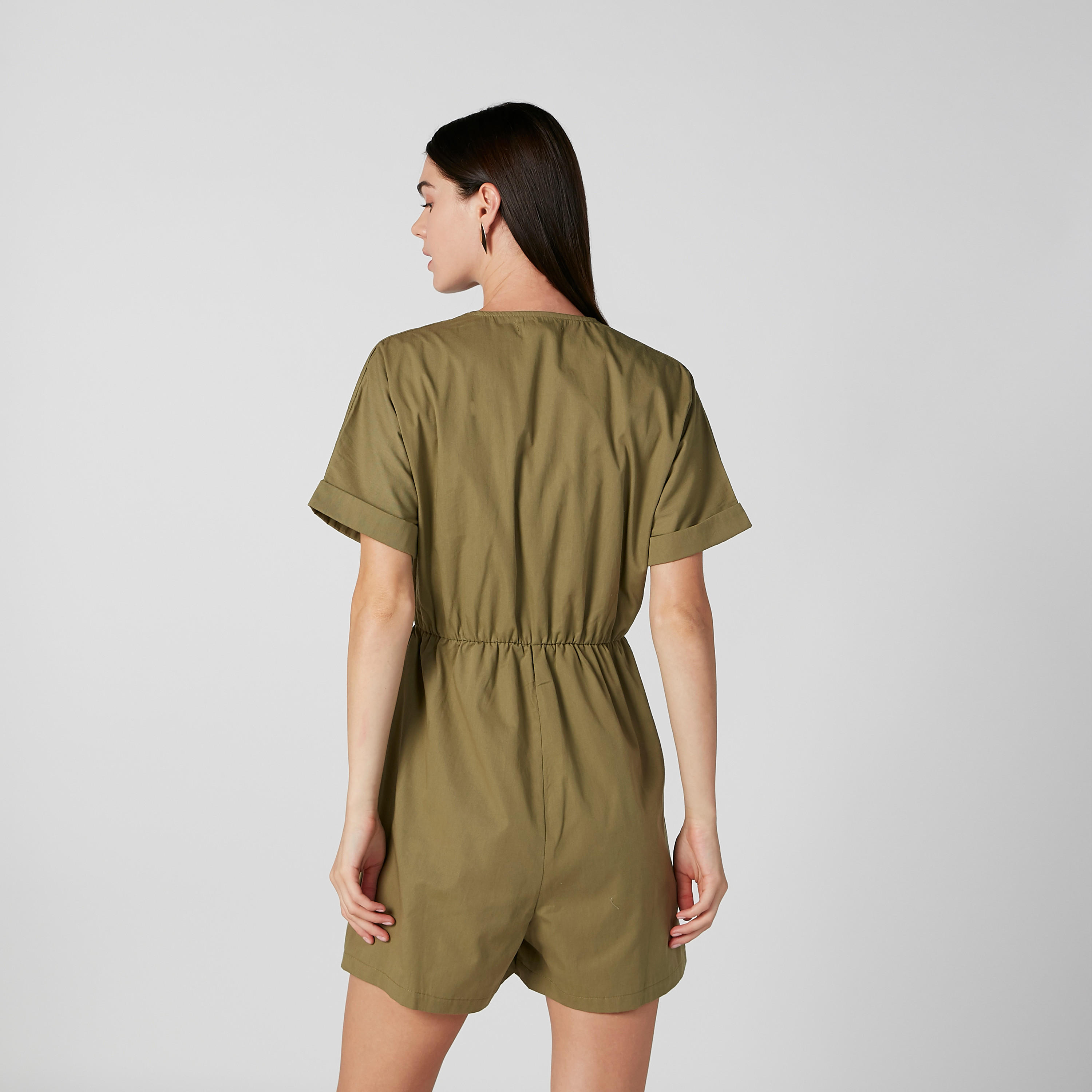Solid Playsuit with Short Sleeves and Pocket Detail-women-clothing-jumpsuits-image-4