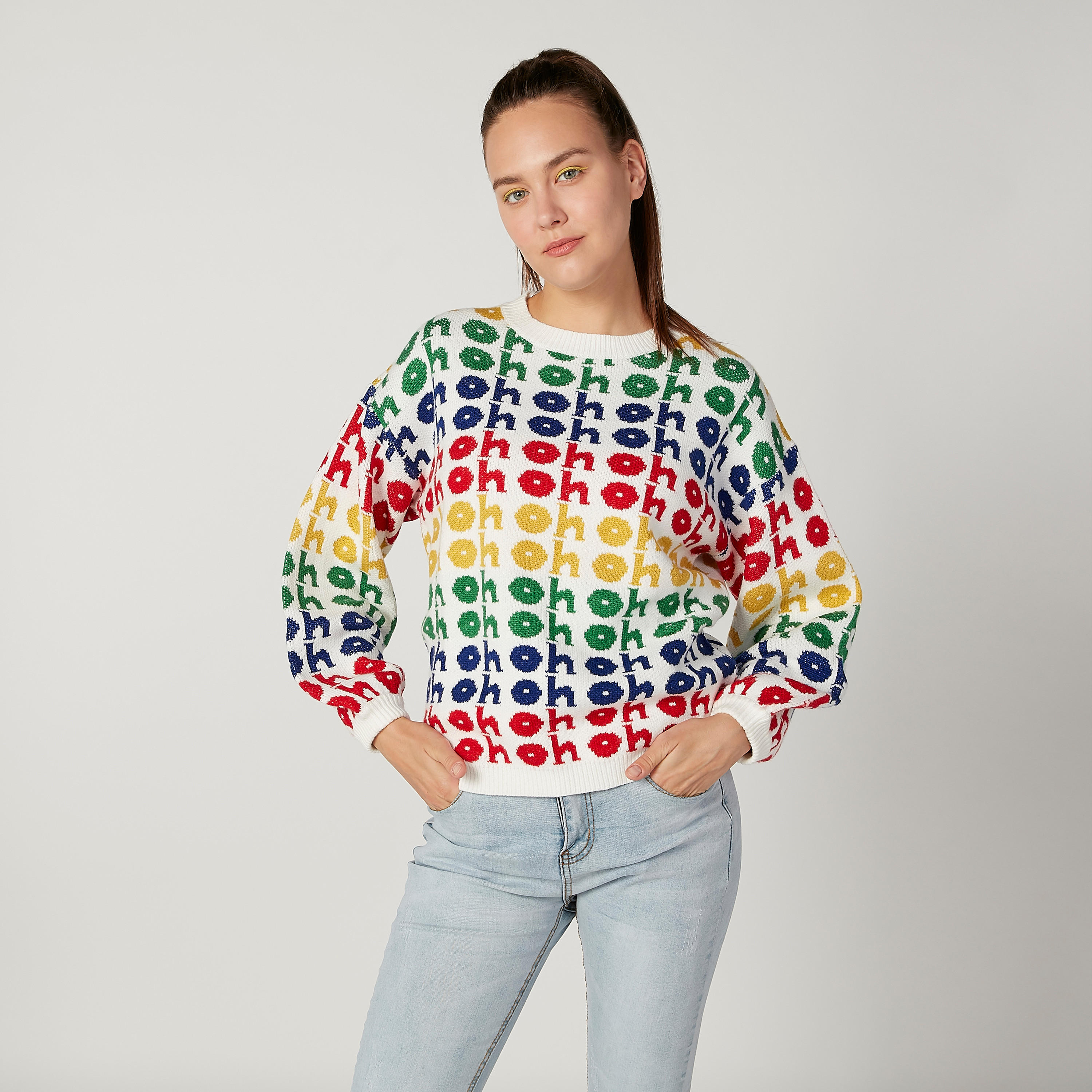 كنزة بياقة مستديرة وأكمام طويلة وطبعات-women-clothing-cardigansandjumpers-jumpers-image-1