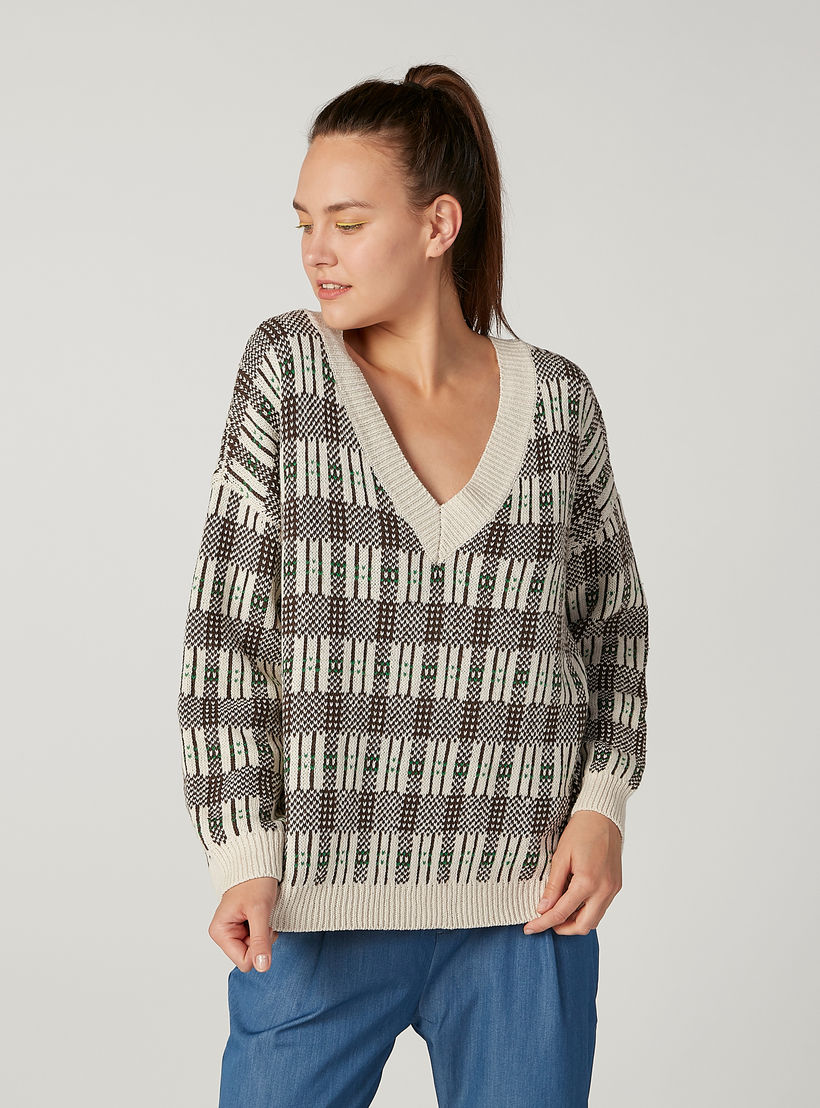 كنزة كاروهات بياقة V وأكمام طويلة-women-clothing-cardigansandjumpers-jumpers-image-5