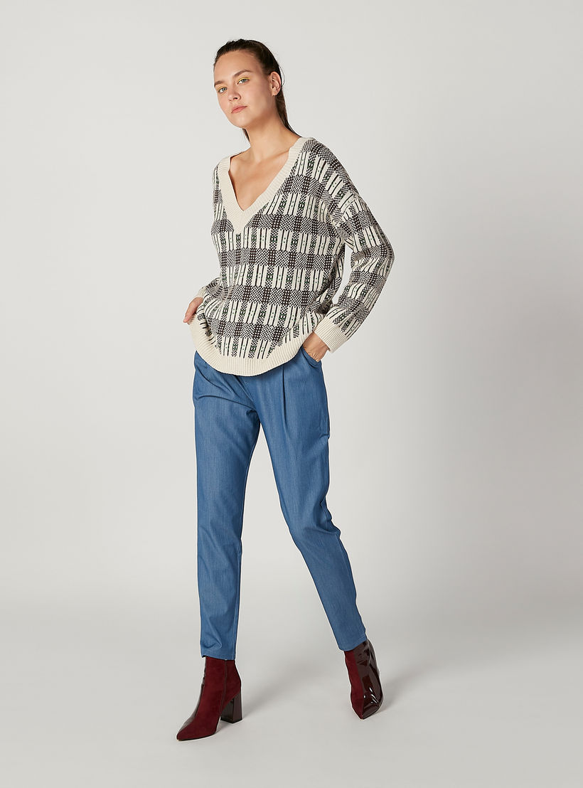 كنزة كاروهات بياقة V وأكمام طويلة-women-clothing-cardigansandjumpers-jumpers-image-4