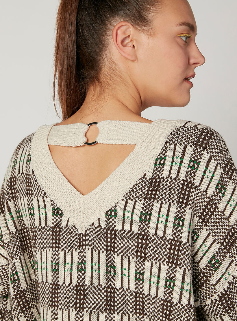 كنزة كاروهات بياقة V وأكمام طويلة-women-clothing-cardigansandjumpers-jumpers-image-3