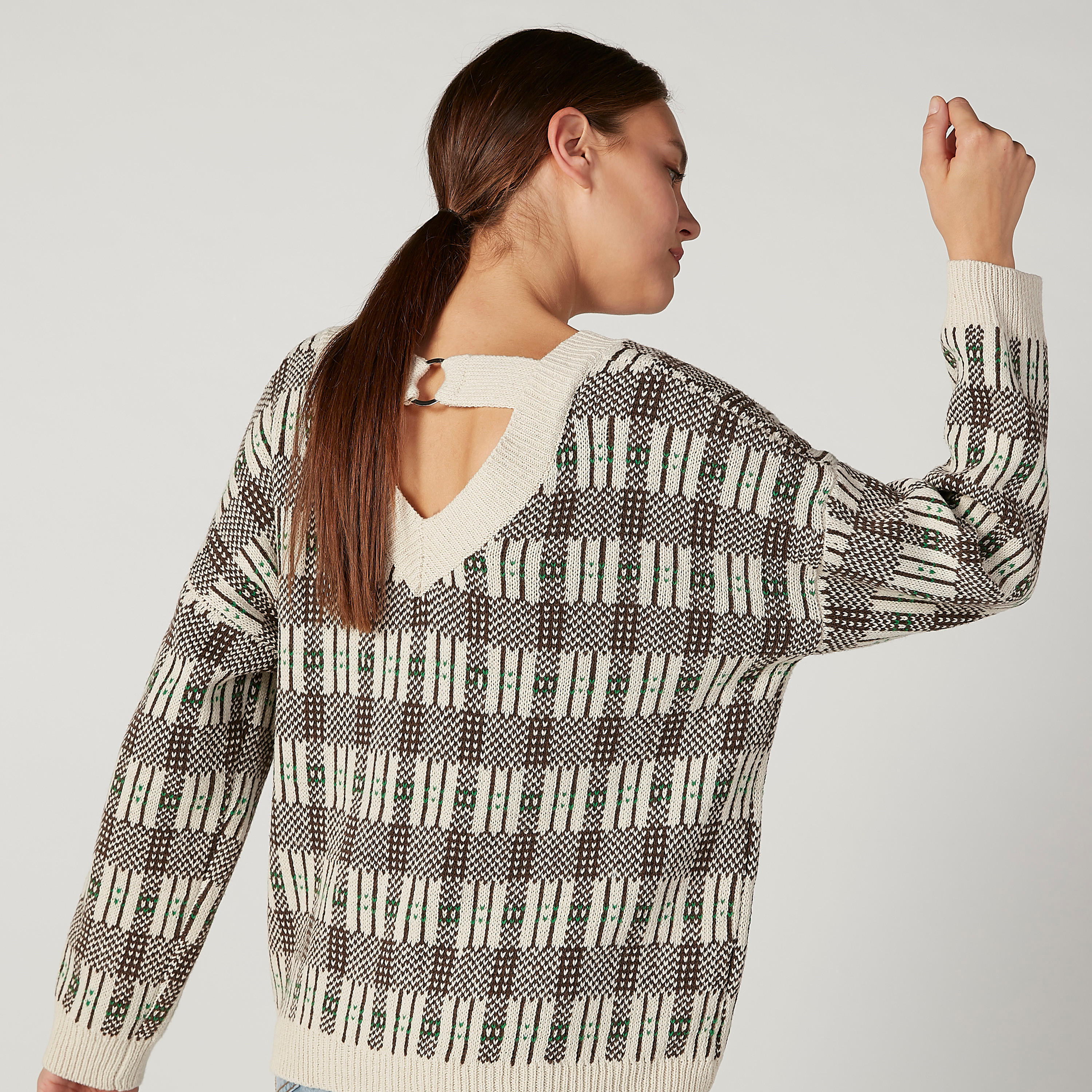 كنزة كاروهات بياقة V وأكمام طويلة-women-clothing-cardigansandjumpers-jumpers-image-2
