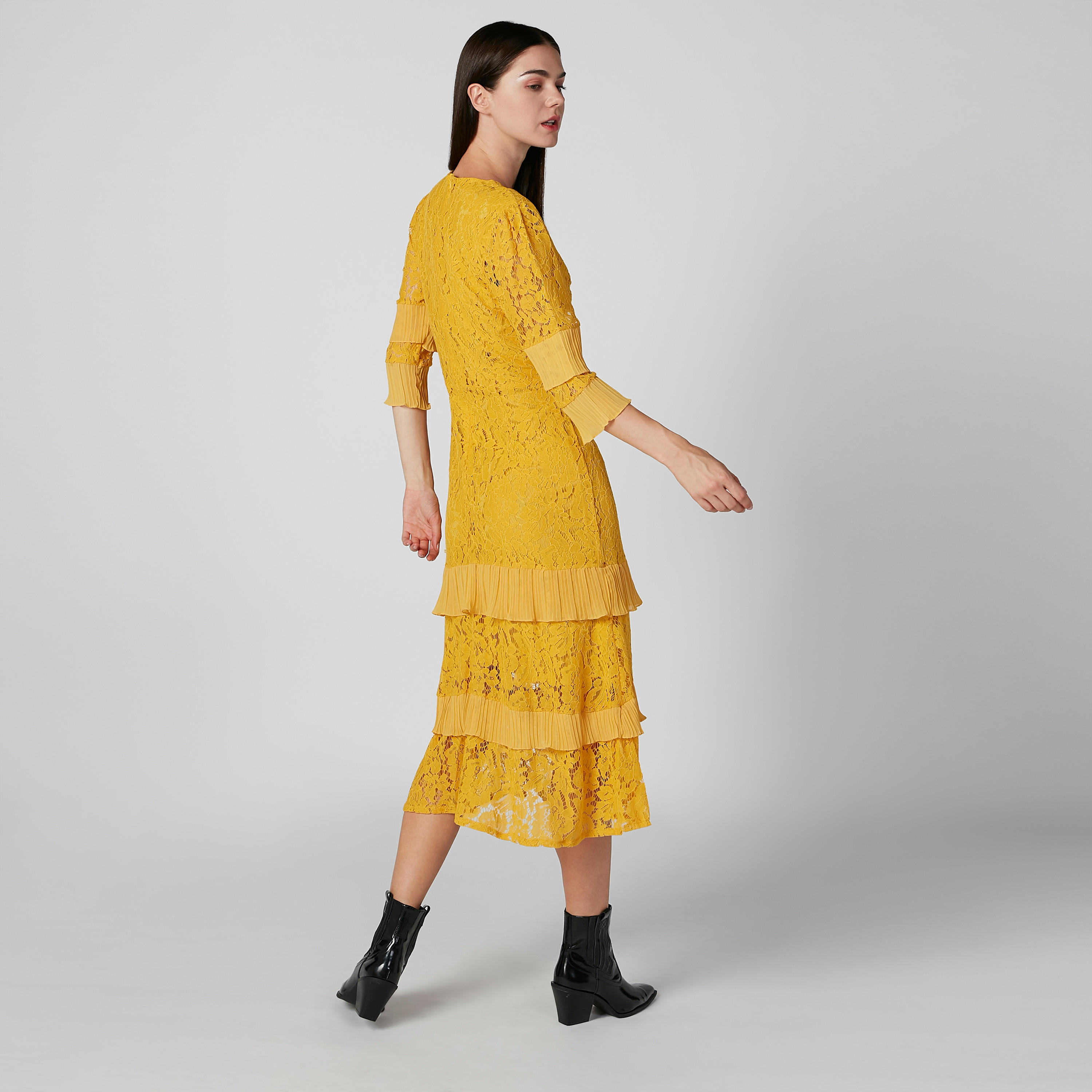 فستان دانتيل طويل إيه لاين بياقة V وأكمام 3/4-women-clothing-dresses-image-4