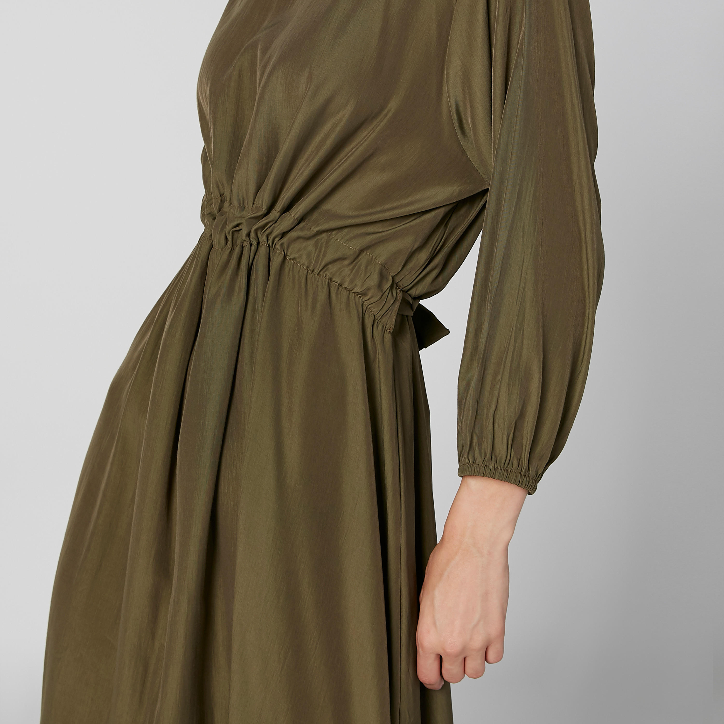 فستان ميدي إيه لاين سادة بأكمام طويلة وأربطة-women-clothing-dresses-image-3