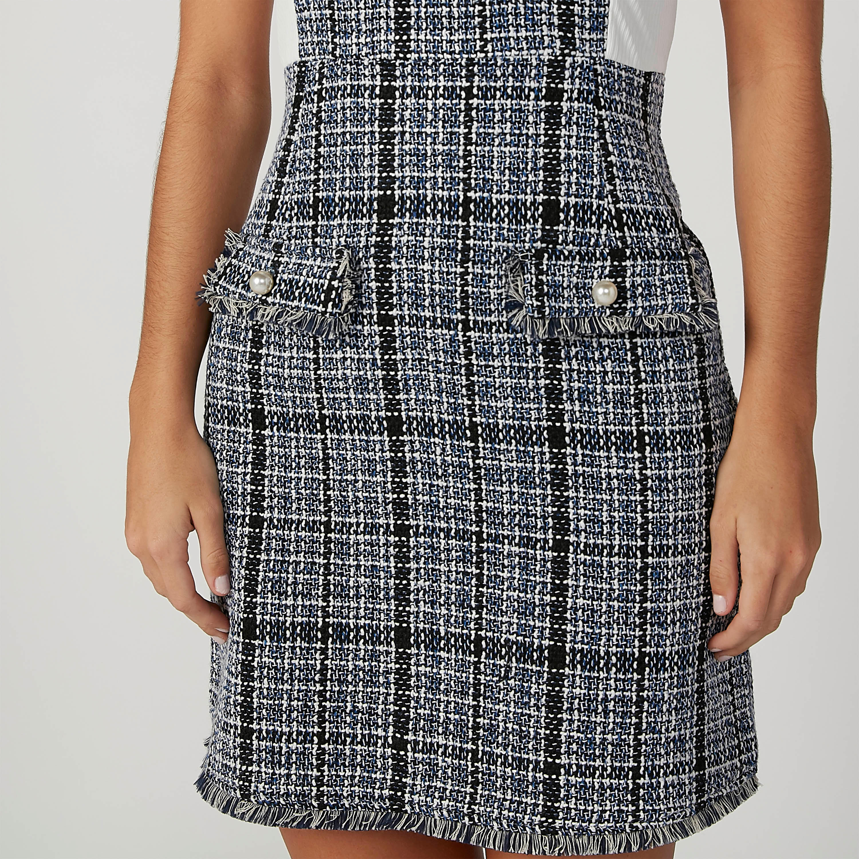 فستان قصير إيه لاين كاروهات بياقة مستديرة وأكمام قصيرة-women-clothing-dresses-image-5