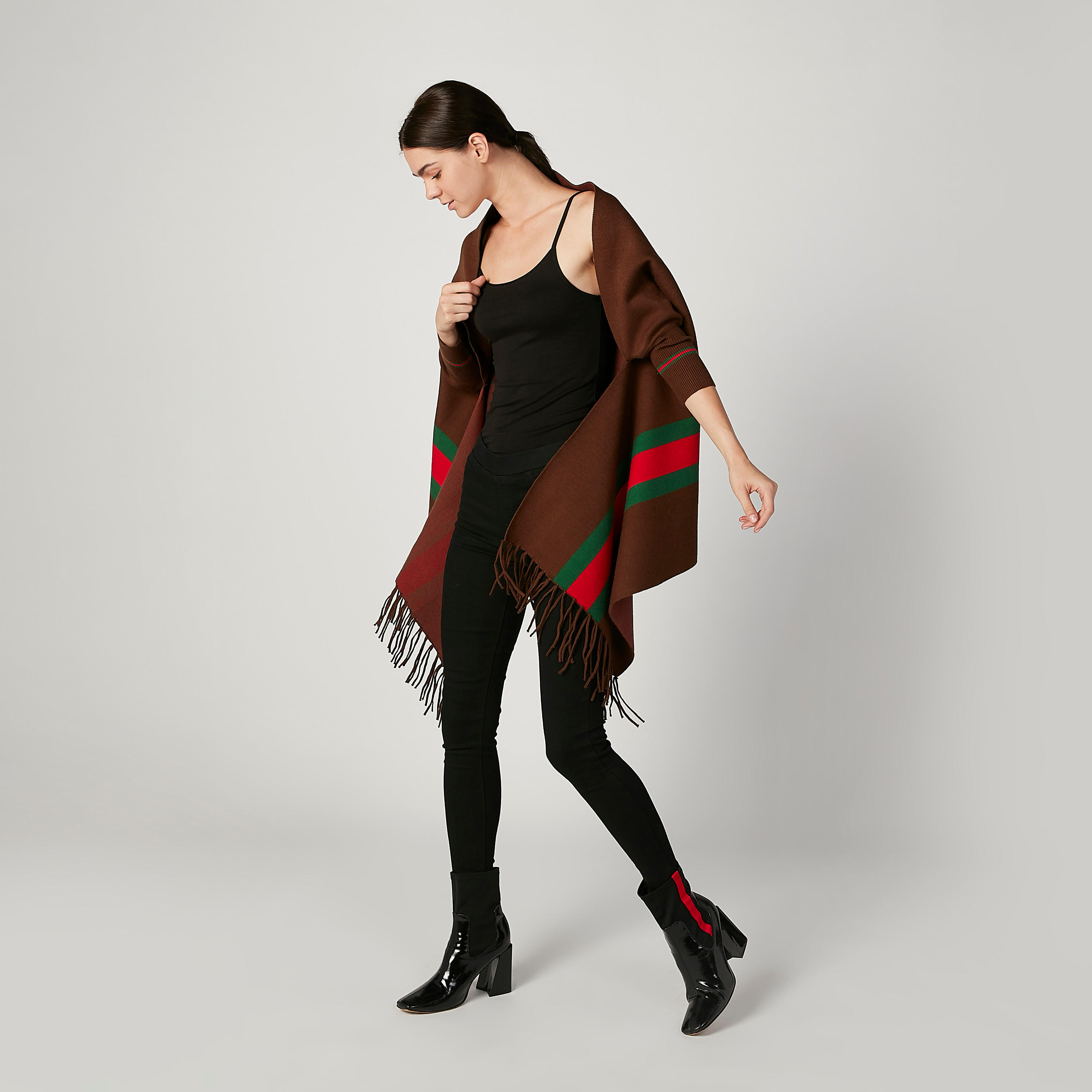 Wide Fit Striped Cardigan with Long Sleeves and Fringes-women-winterwear-cardigansandjumpers-cardigans-image-2
