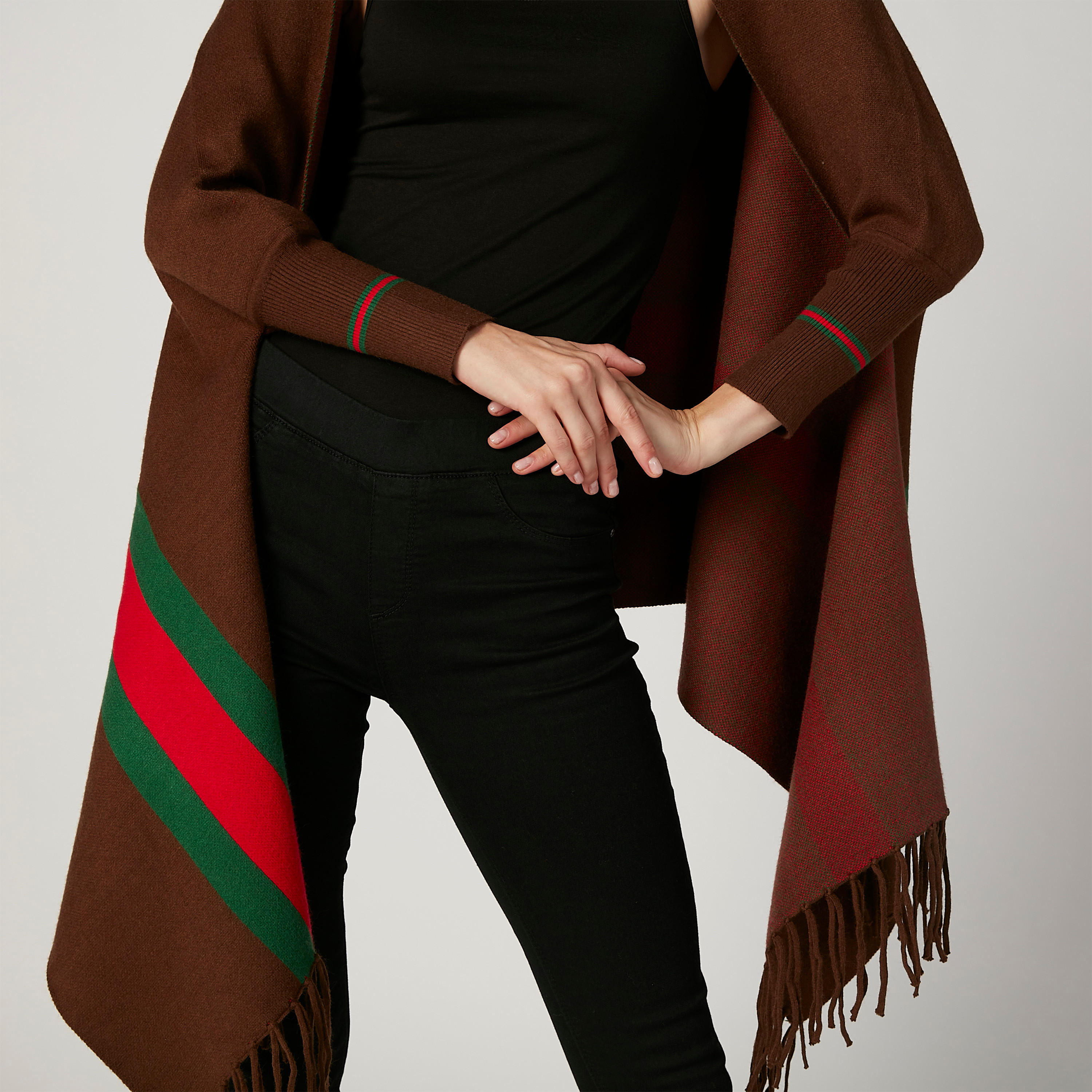 Wide Fit Striped Cardigan with Long Sleeves and Fringes-women-winterwear-cardigansandjumpers-cardigans-image-3