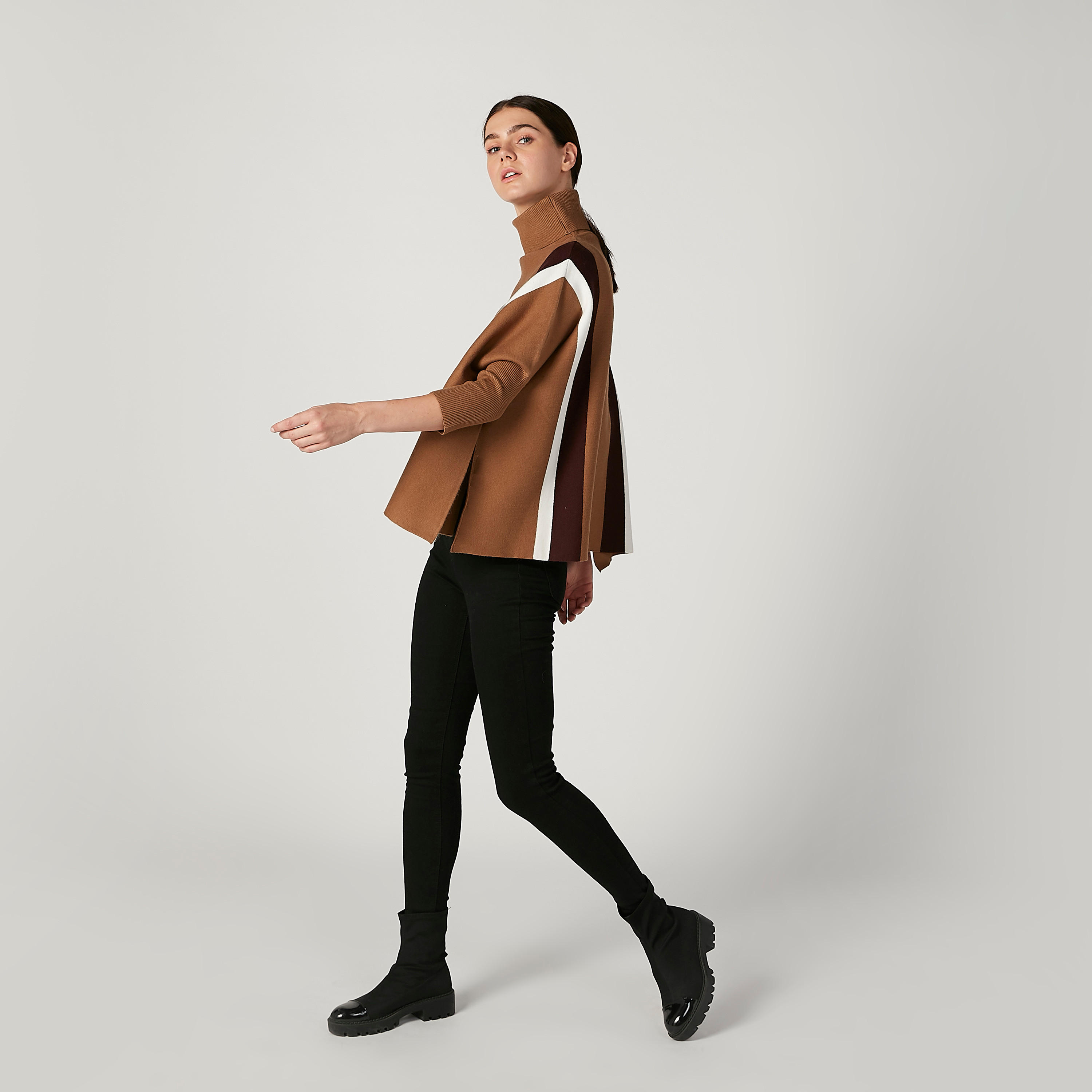 كارديجان مخطط بقصّة واسعة وياقة عالية وأكمام 4/3-women-clothing-cardigansandjumpers-jumpers-image-2
