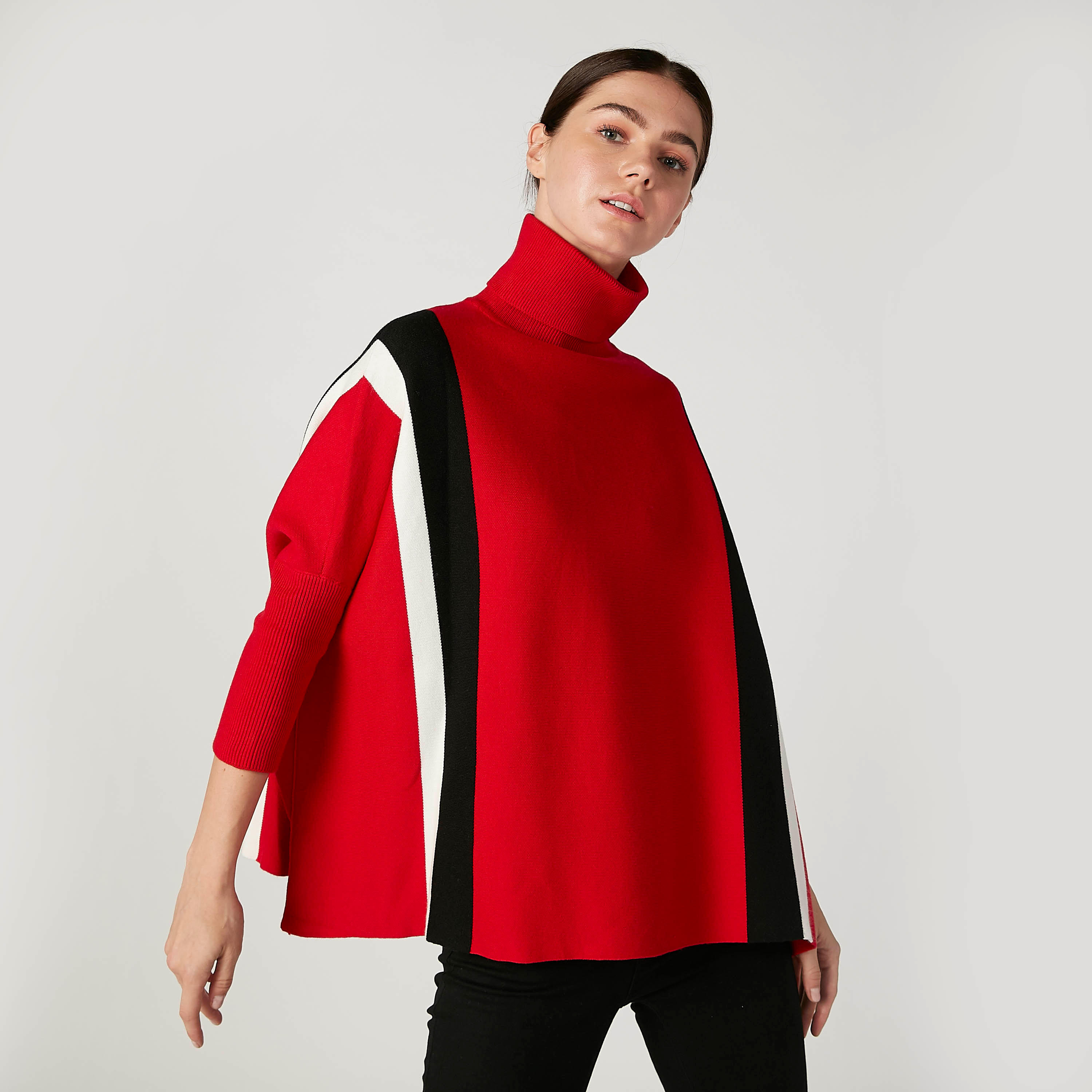 كارديجان مقلّم بقصّة واسعة وياقة عالية وأكمام طويلة-women-clothing-cardigansandjumpers-jumpers-image-1