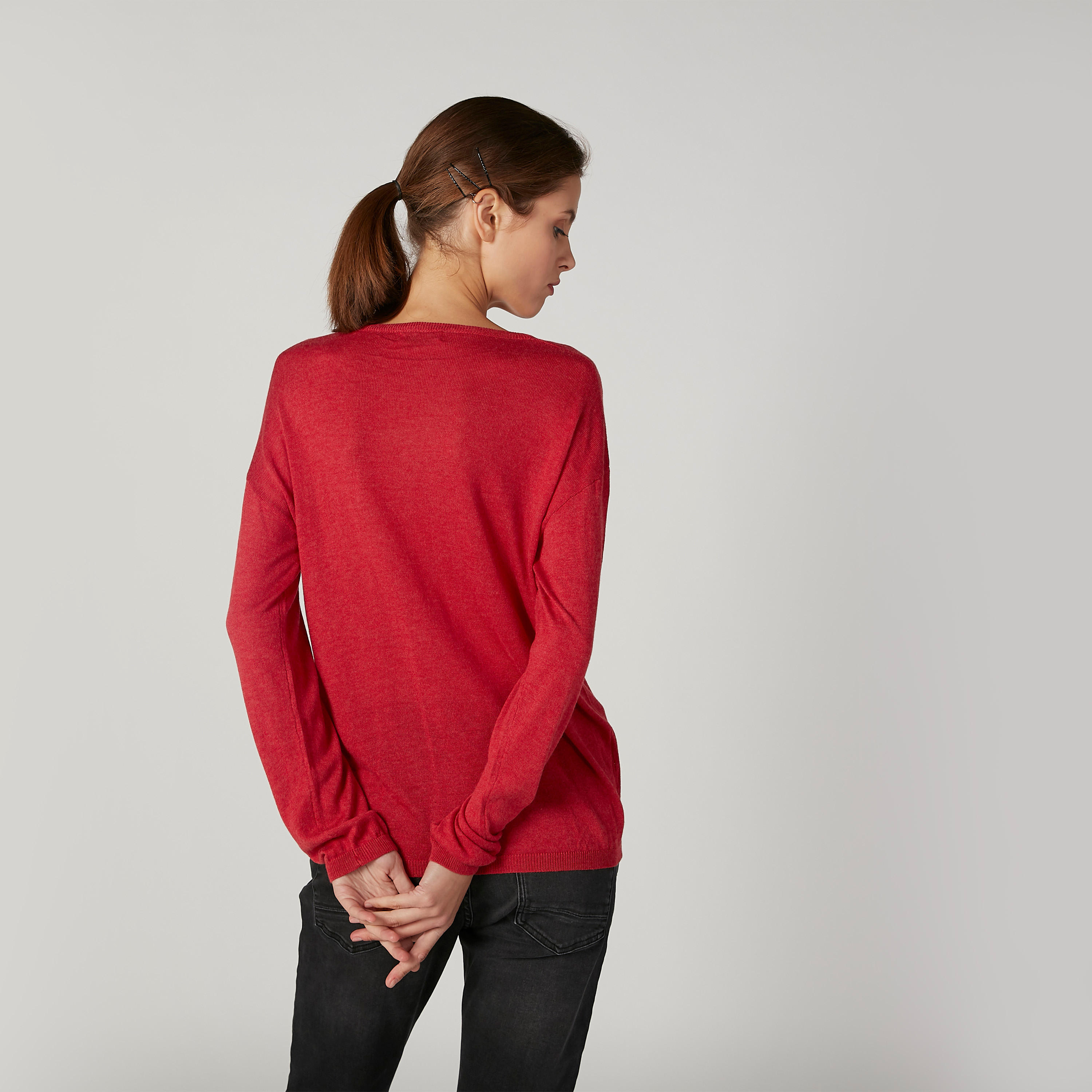 Textured T-shirt with Round Neck and Long Sleeves-women-clothing-tshirts-image-4