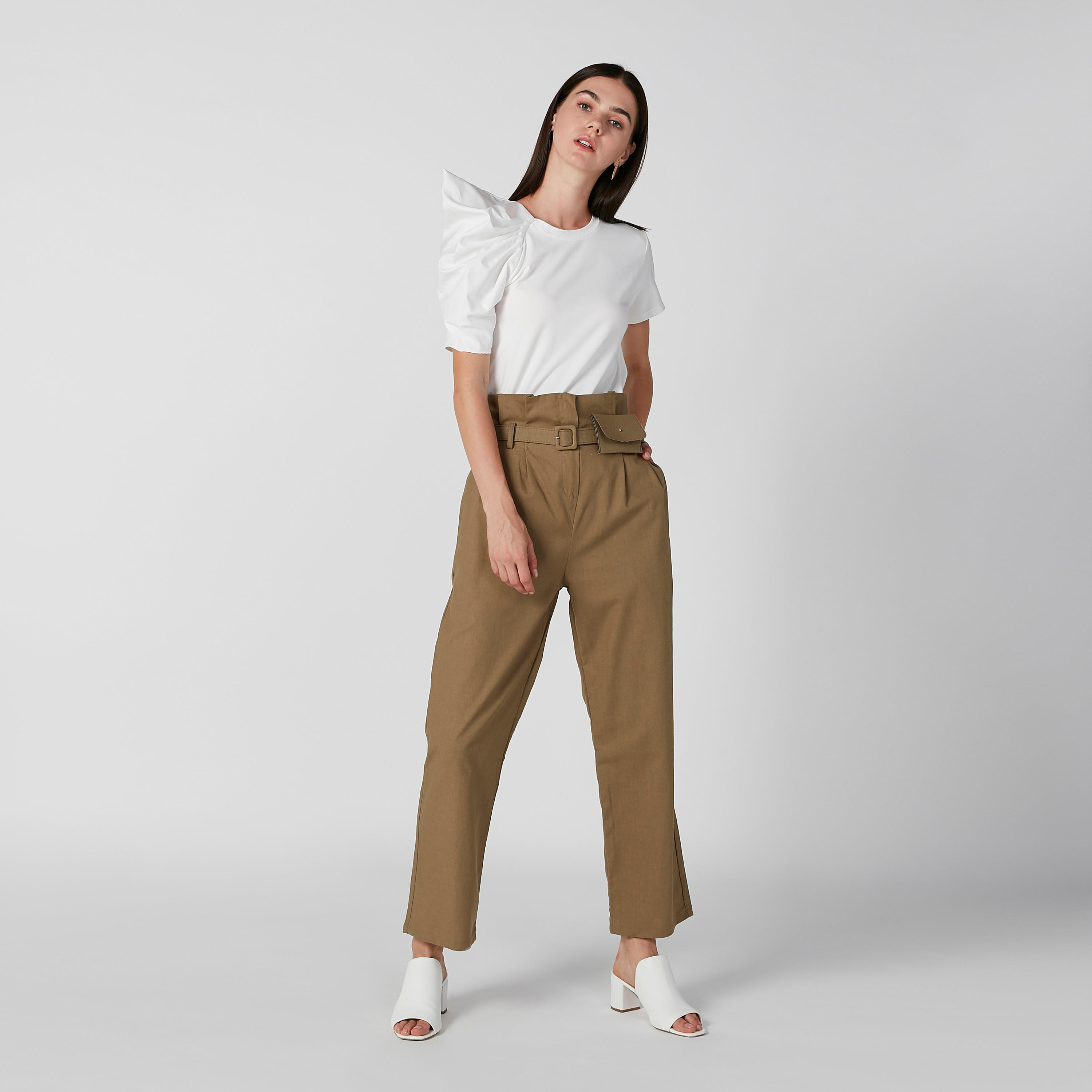 بنطلون سادة بخصر بيبرباج وجيوب-women-clothing-bottoms-trousers-image-2