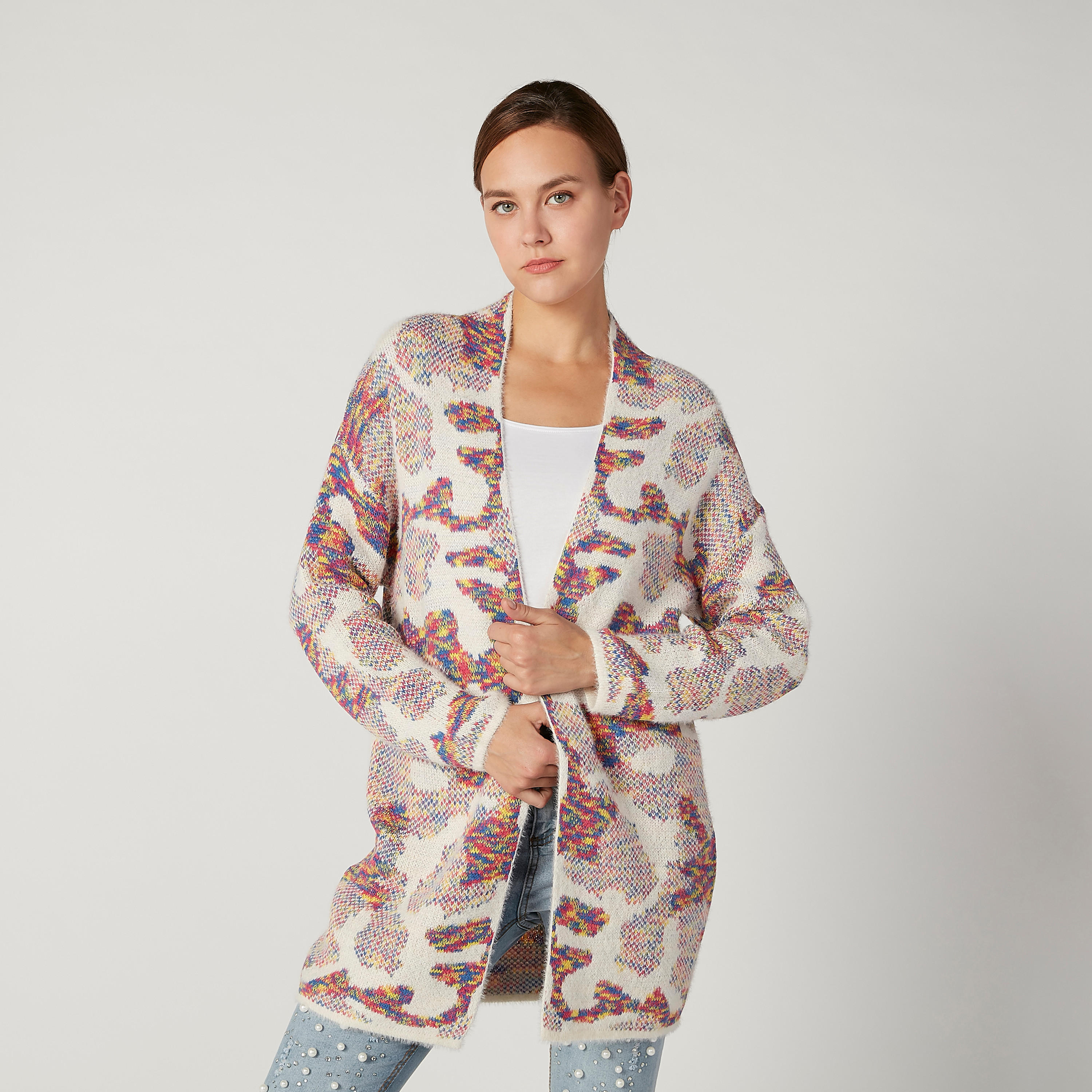 Printed Longline Cardigan with Long Sleeves-women-winterwear-cardigansandjumpers-cardigans-image-1