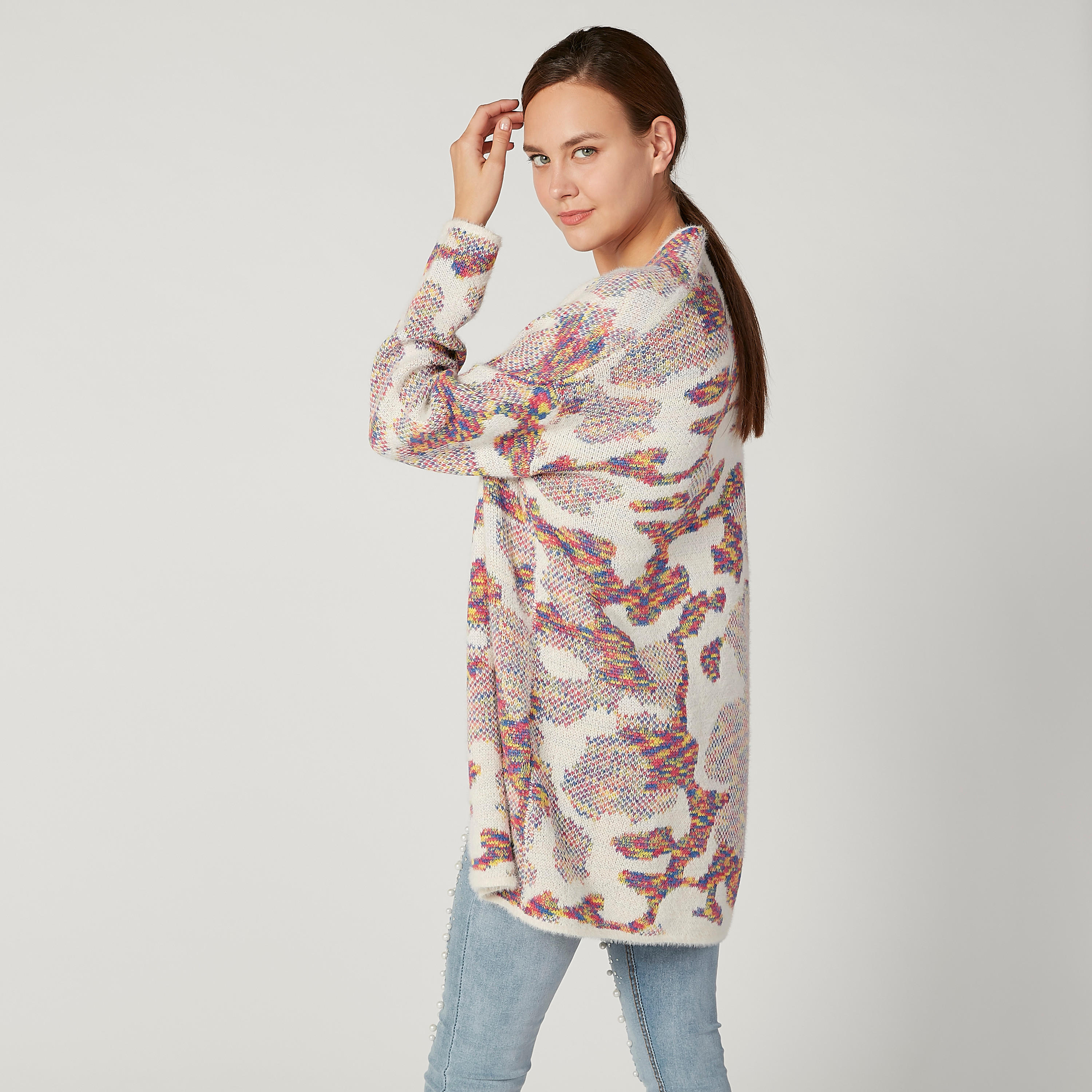Printed Longline Cardigan with Long Sleeves-women-winterwear-cardigansandjumpers-cardigans-image-3