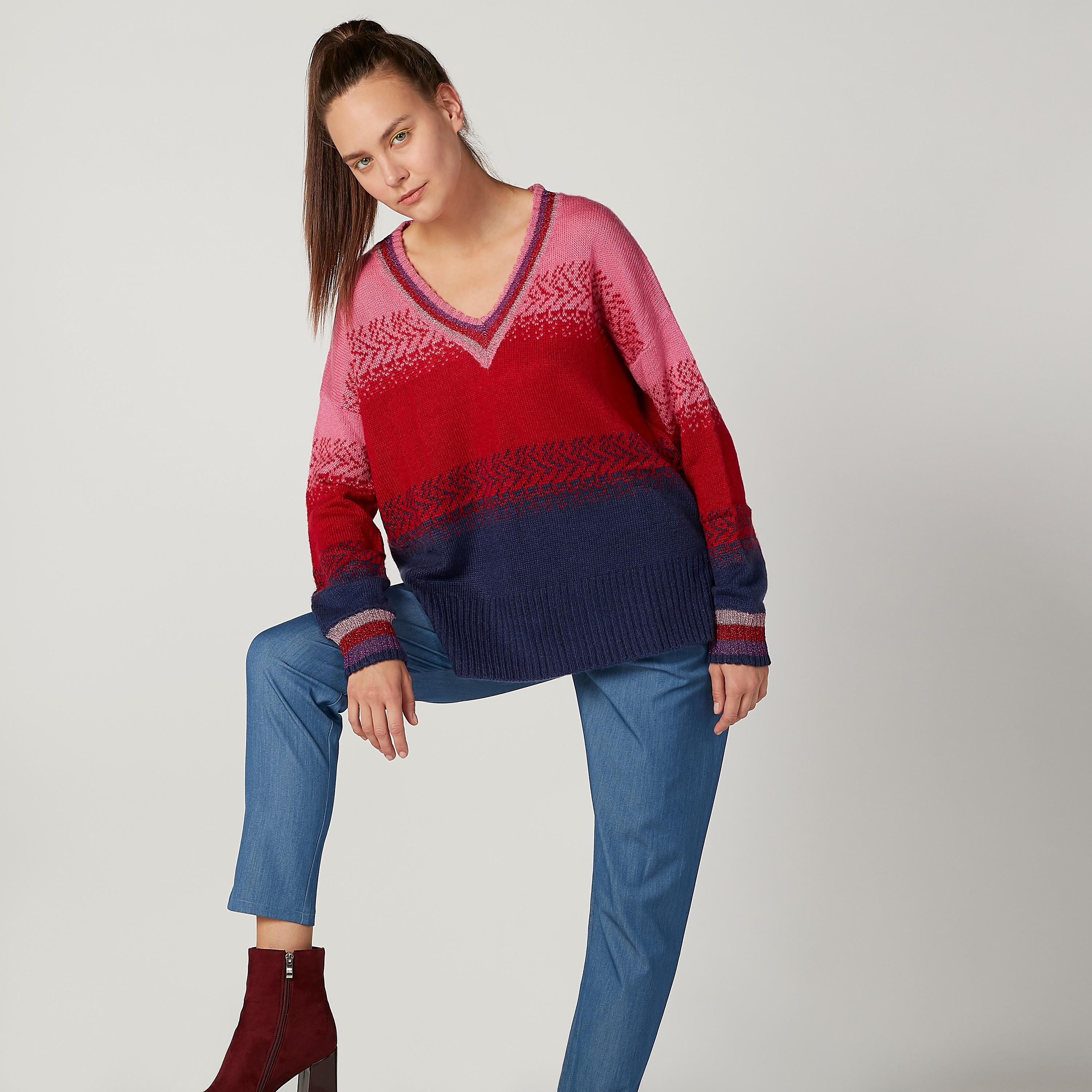 كنزة بارزة الملمس بياقة V وأكمام طويلة-women-clothing-cardigansandjumpers-jumpers-image-2