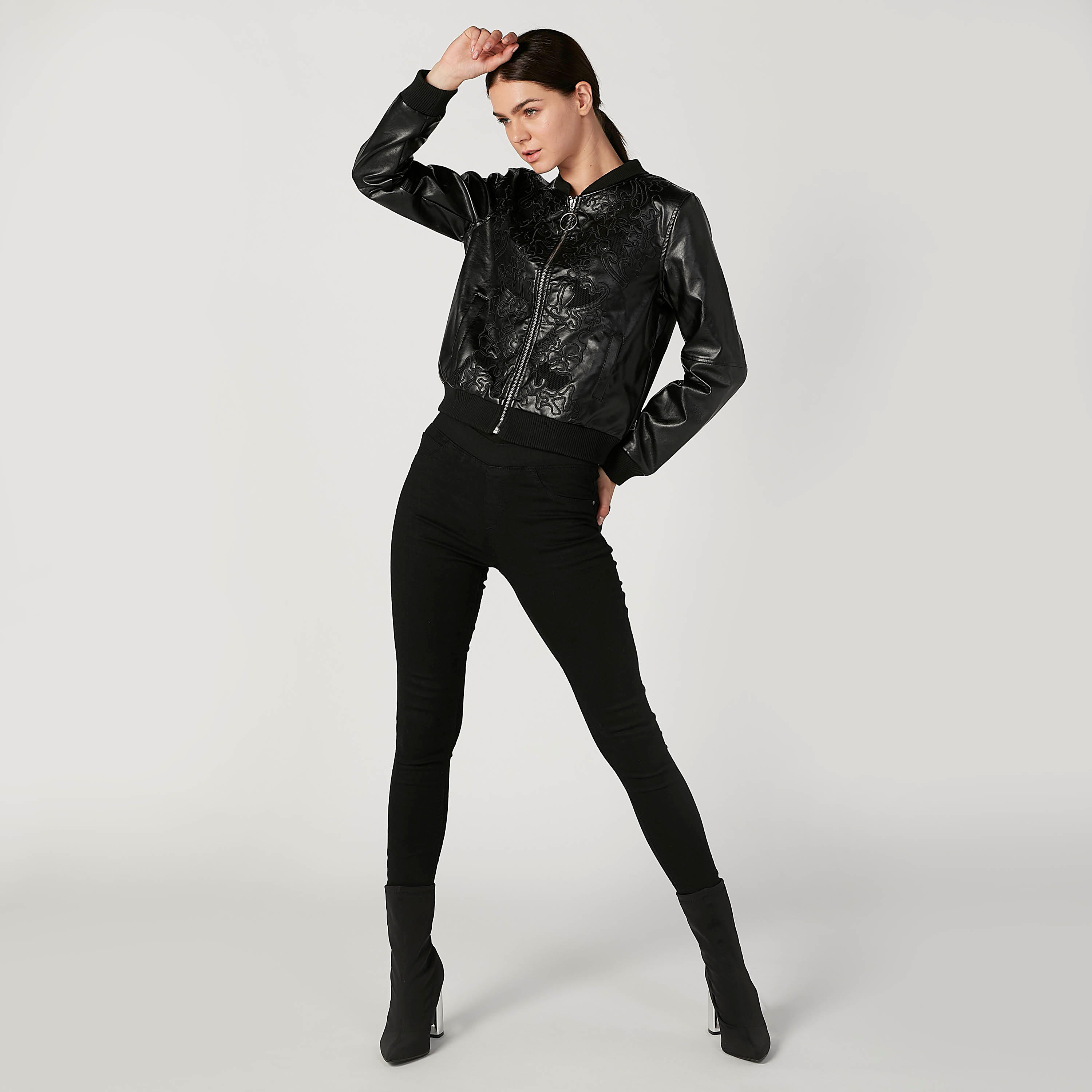 Embroidered Jacket with Long Sleeves and Zip Closure-women-winterwear-coatsandjackets-jackets-image-2
