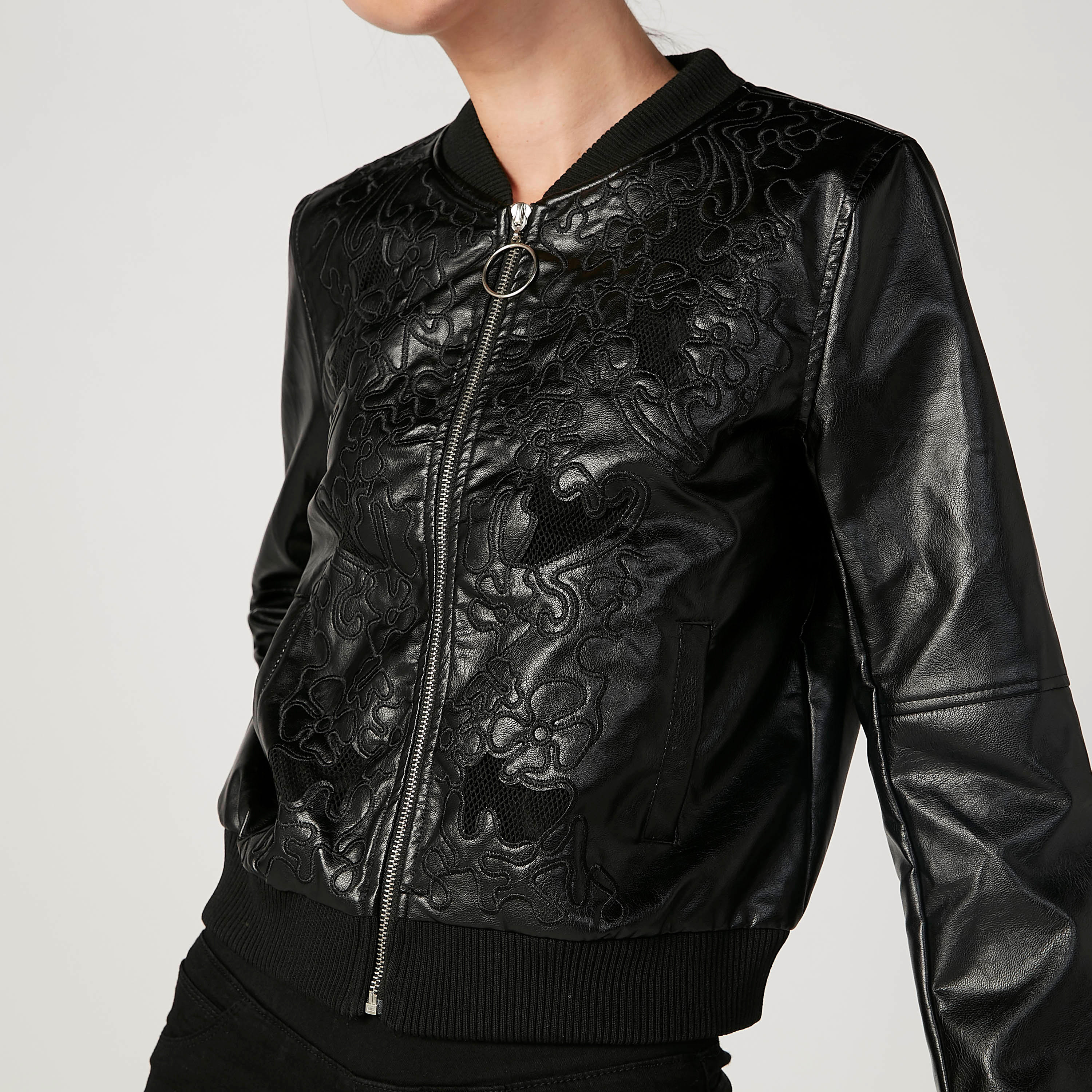 Embroidered Jacket with Long Sleeves and Zip Closure-women-winterwear-coatsandjackets-jackets-image-3