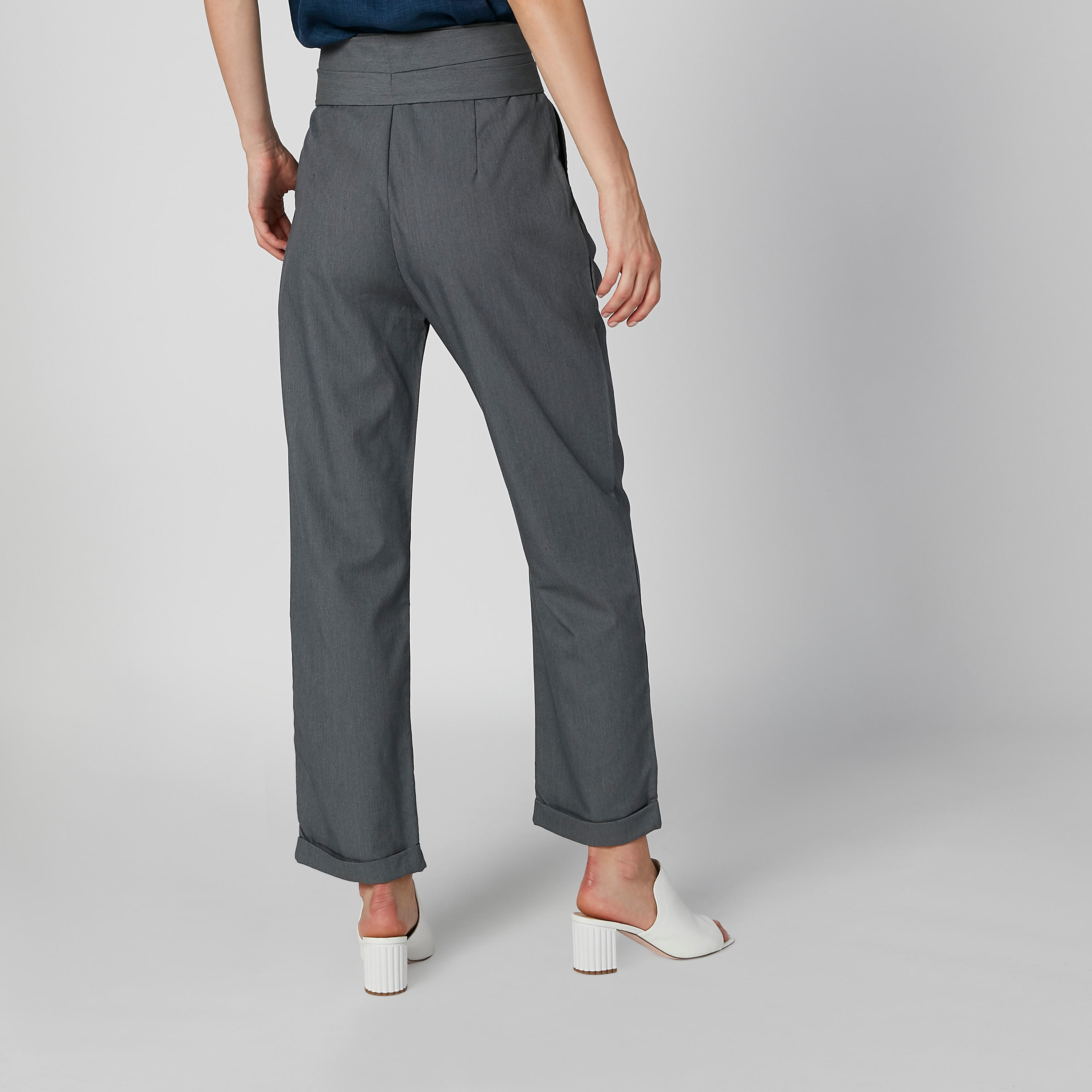 Plain Mid Waist Trousers with Pocket Detail and Tie Ups-women-clothing-bottoms-trousers-image-4