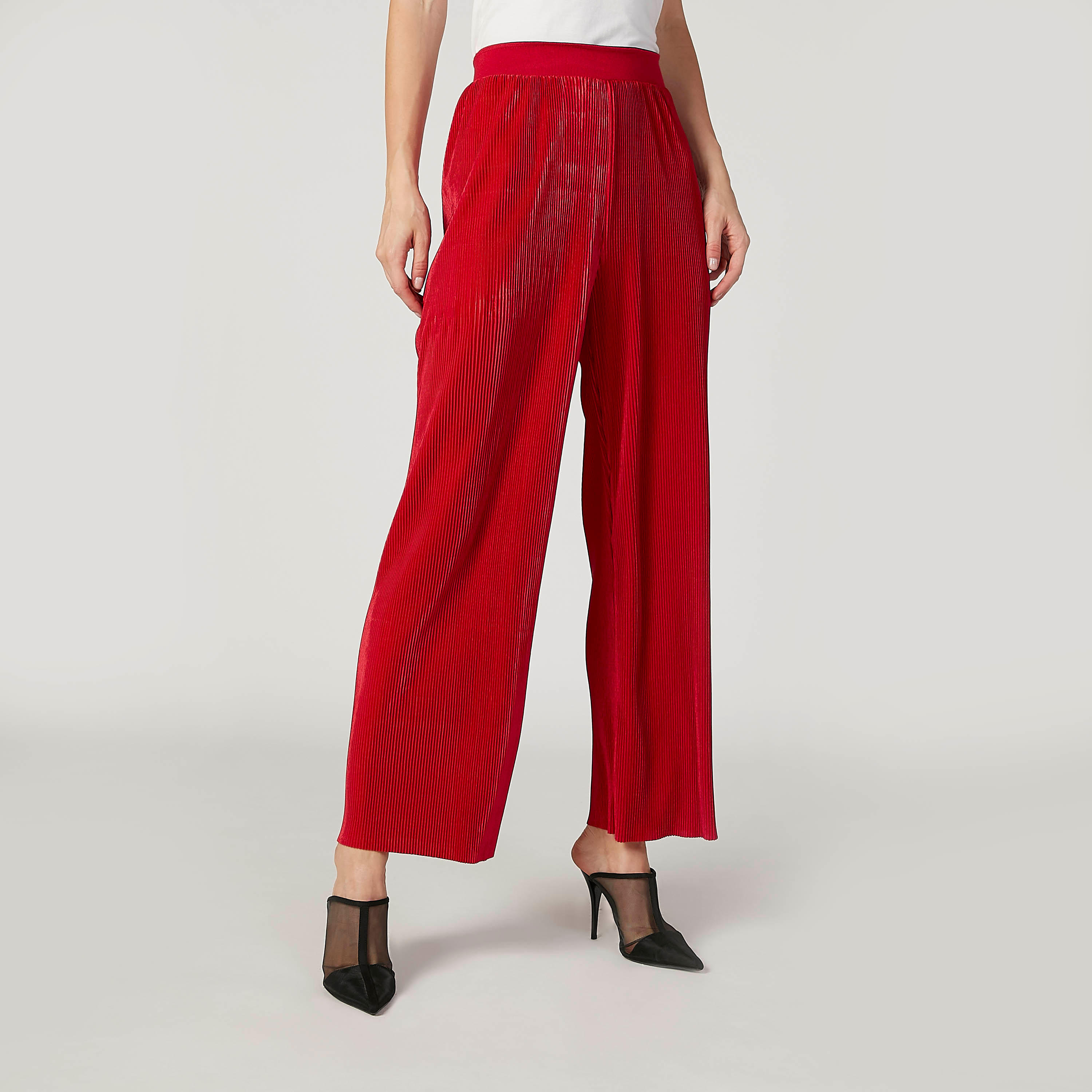 بنطلون بالازو بارز الملمس بخصر مطّاطي مرن-women-clothing-bottoms-trousers-image-1