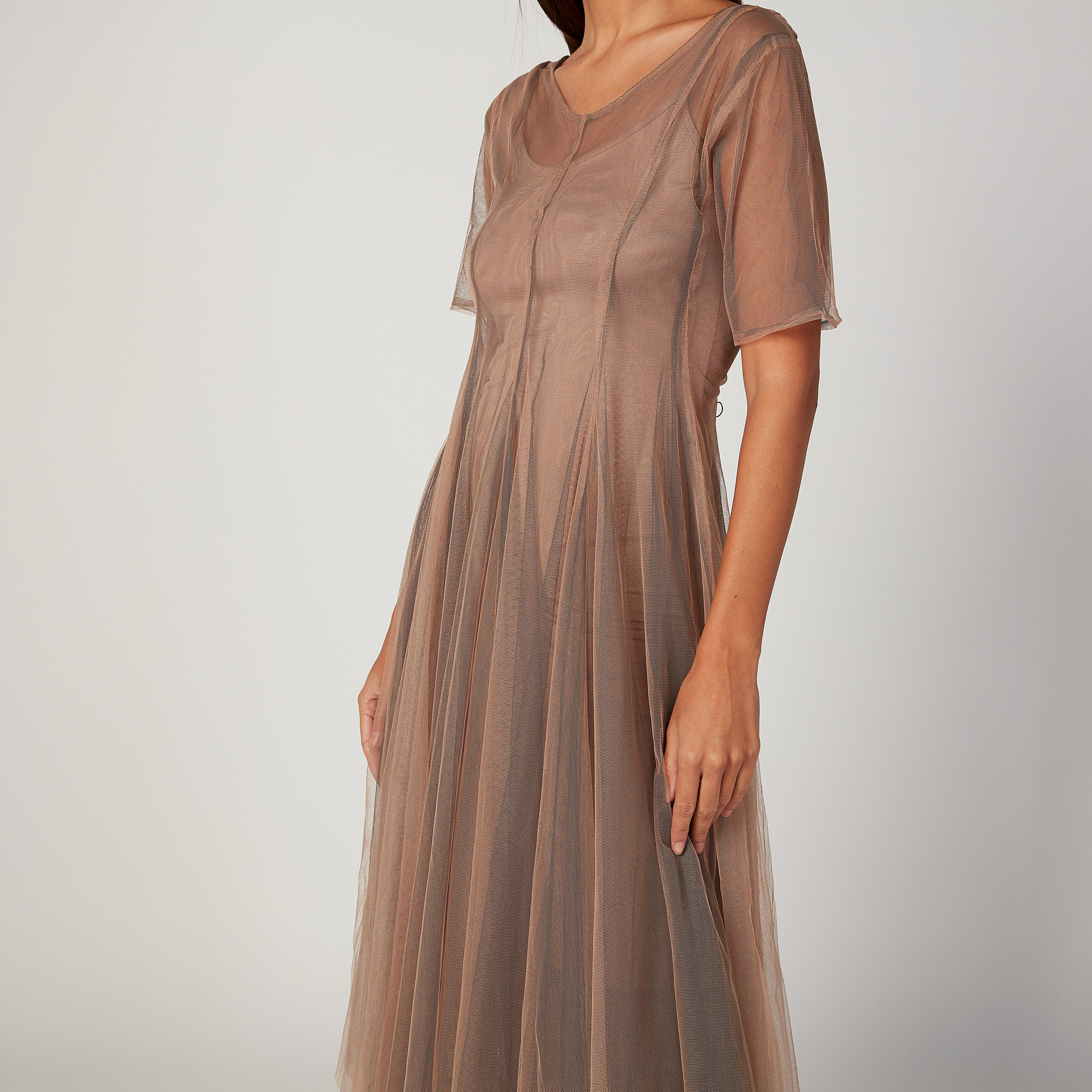 فستان دانتيل ميدي إيه لاين بأكمام قصيرة-women-clothing-dresses-image-3