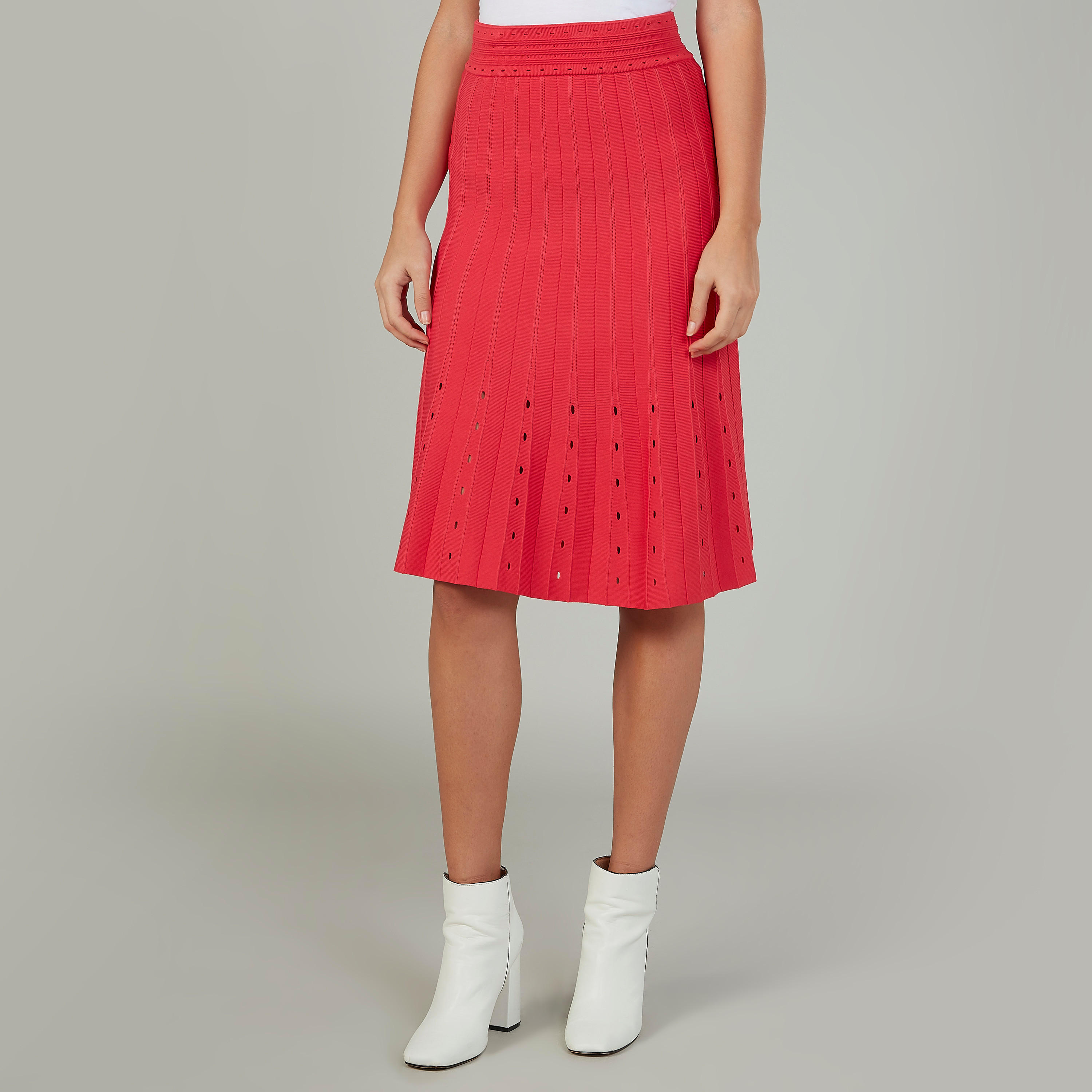 تنورة متوسطة الطول إيه لاين سادة بخصر مطّاطي-women-clothing-bottoms-skirts-image-1
