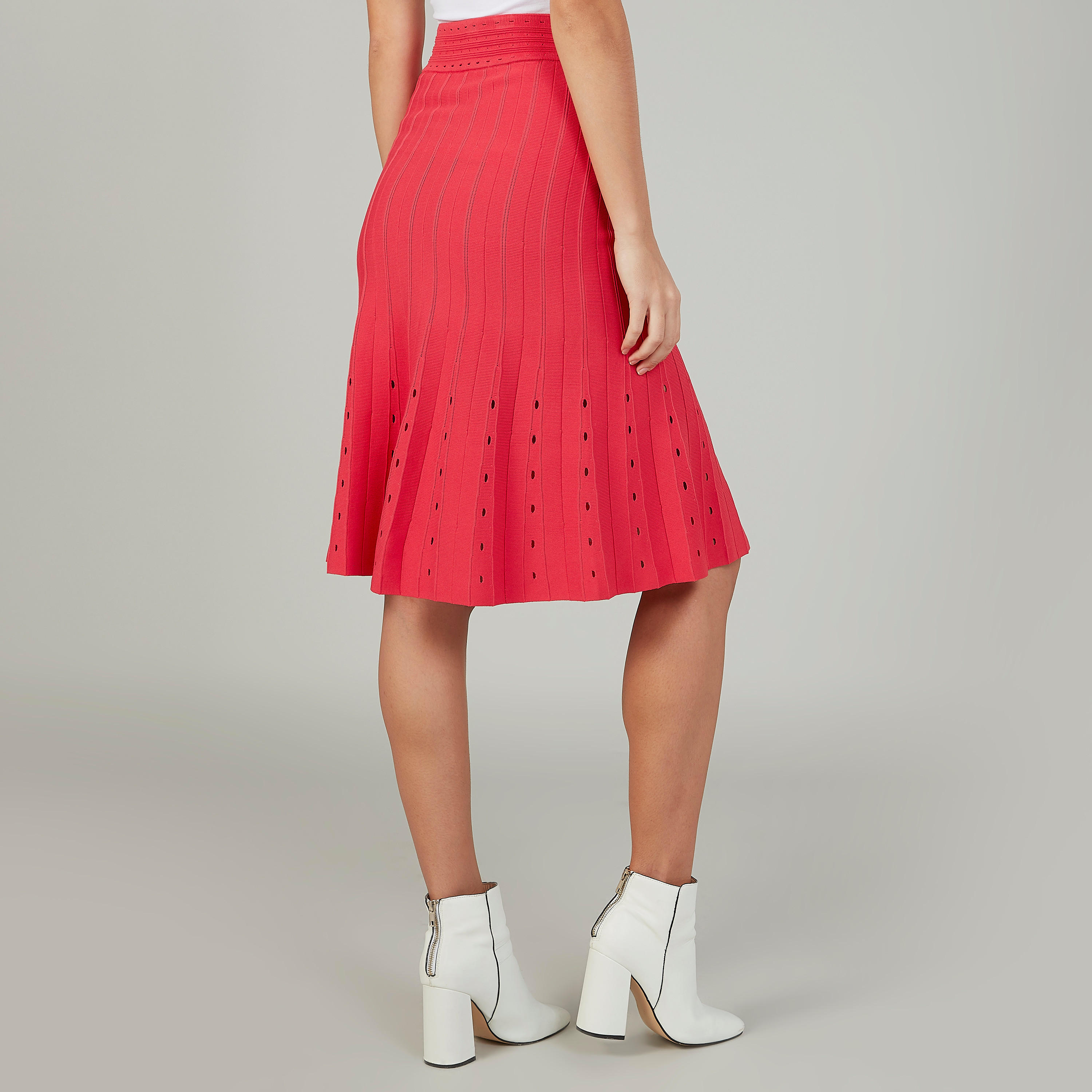 تنورة متوسطة الطول إيه لاين سادة بخصر مطّاطي-women-clothing-bottoms-skirts-image-4