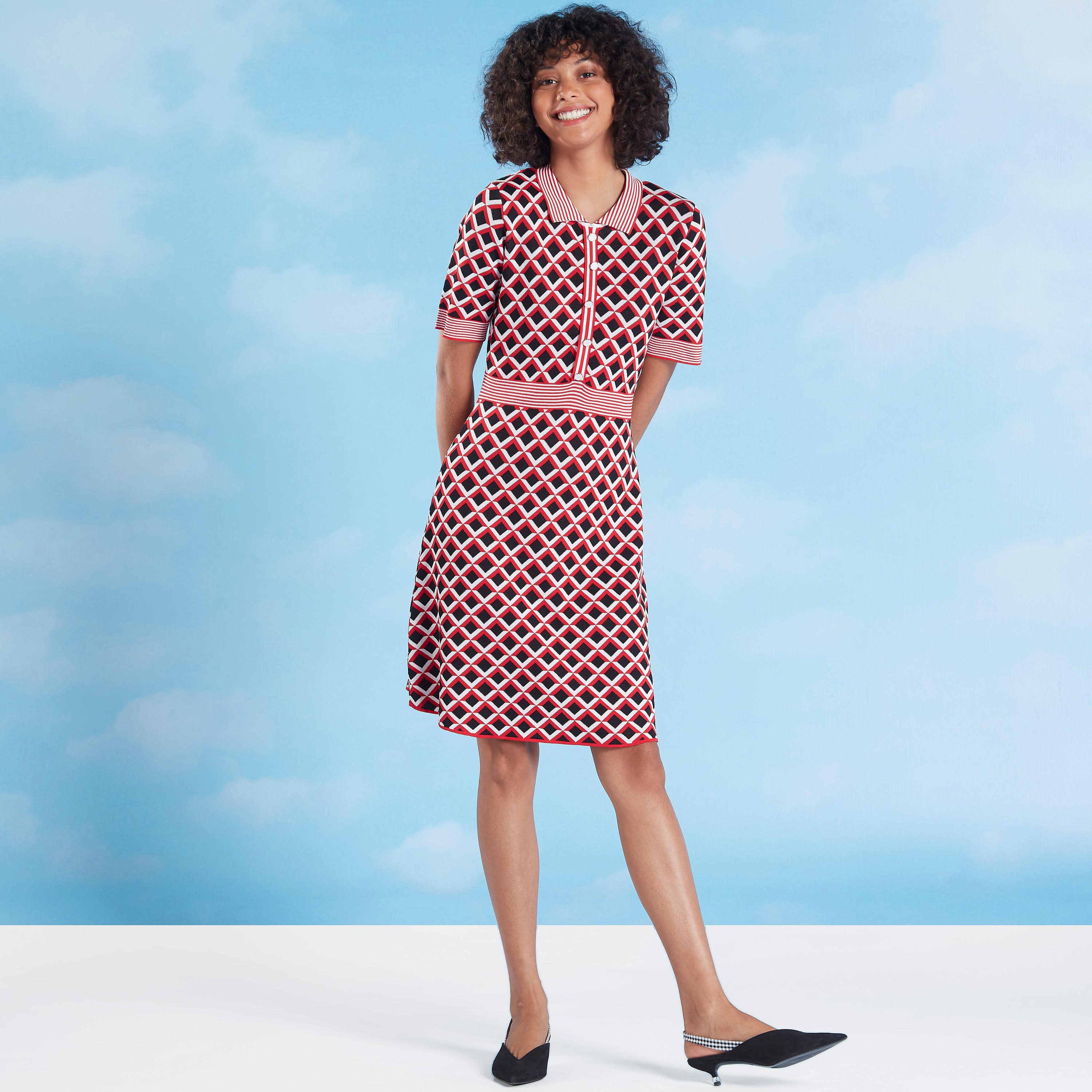 Printed Midi Dress with Short Sleeves and Spread Collar-women-clothing-dresses-image-1
