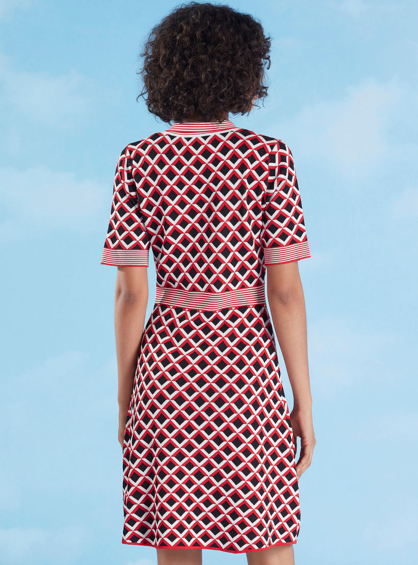 Printed Midi Dress with Short Sleeves and Spread Collar-women-clothing-dresses-image-4