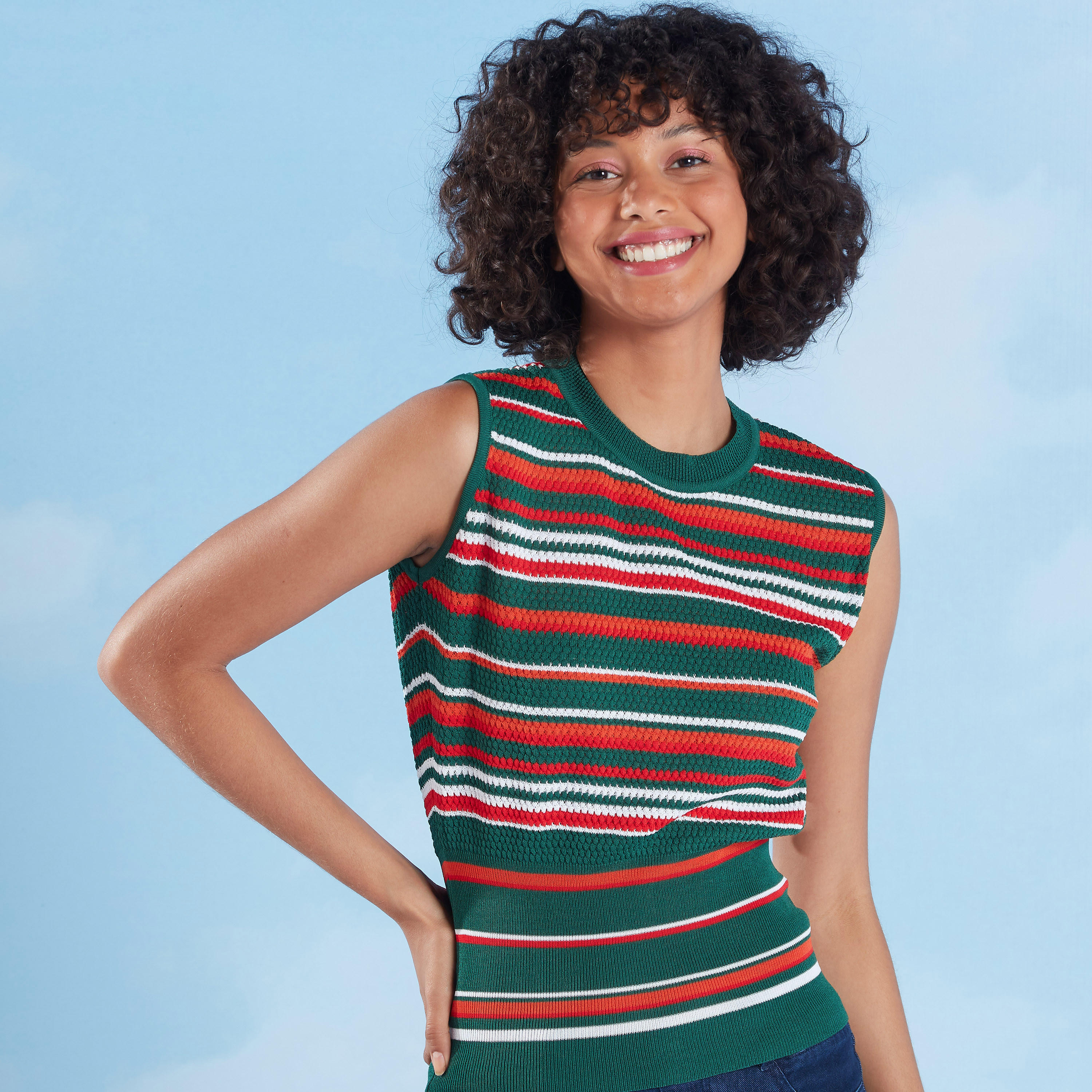 Striped Sleeveless Top with Crew Neck-women-clothing-shirtsandblouses-blouses-image-1