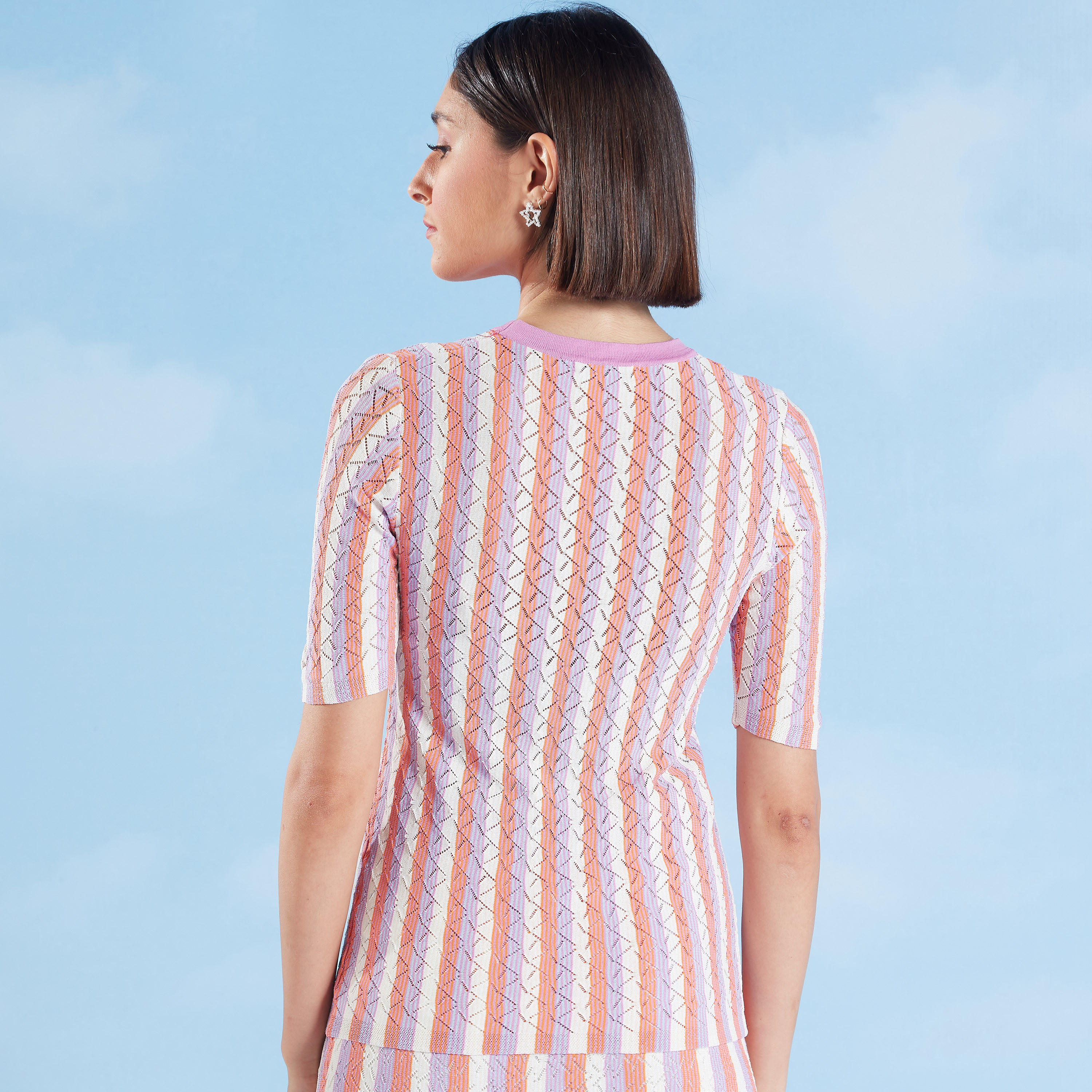 بلوزة مخططة بياقة ضيّقة وأكمام قصيرة-women-clothing-shirtsandblouses-blouses-image-3