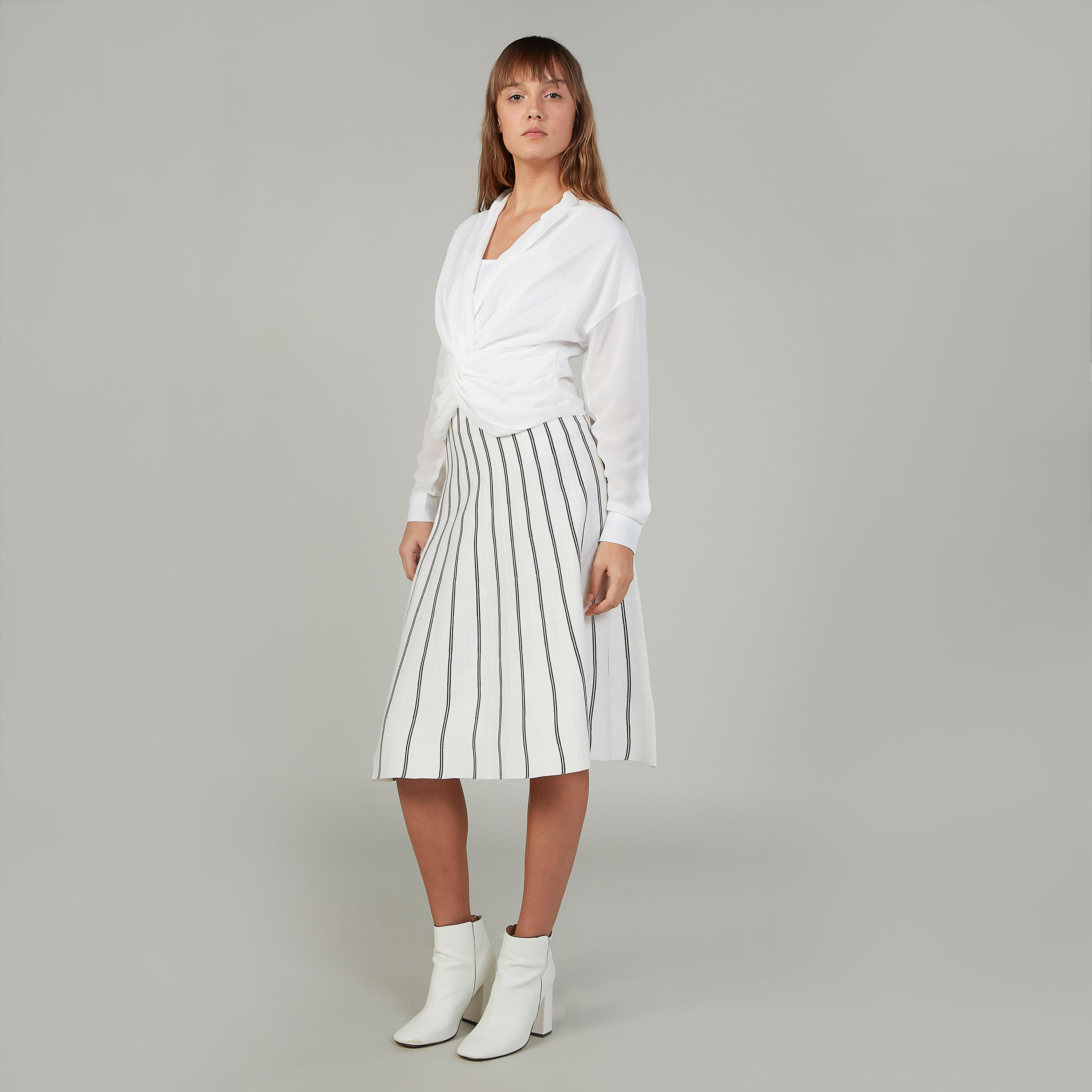 تنورة مقلّمة إيه لاين متوسطة الطول بخصر مطّاطي-women-clothing-bottoms-skirts-image-2