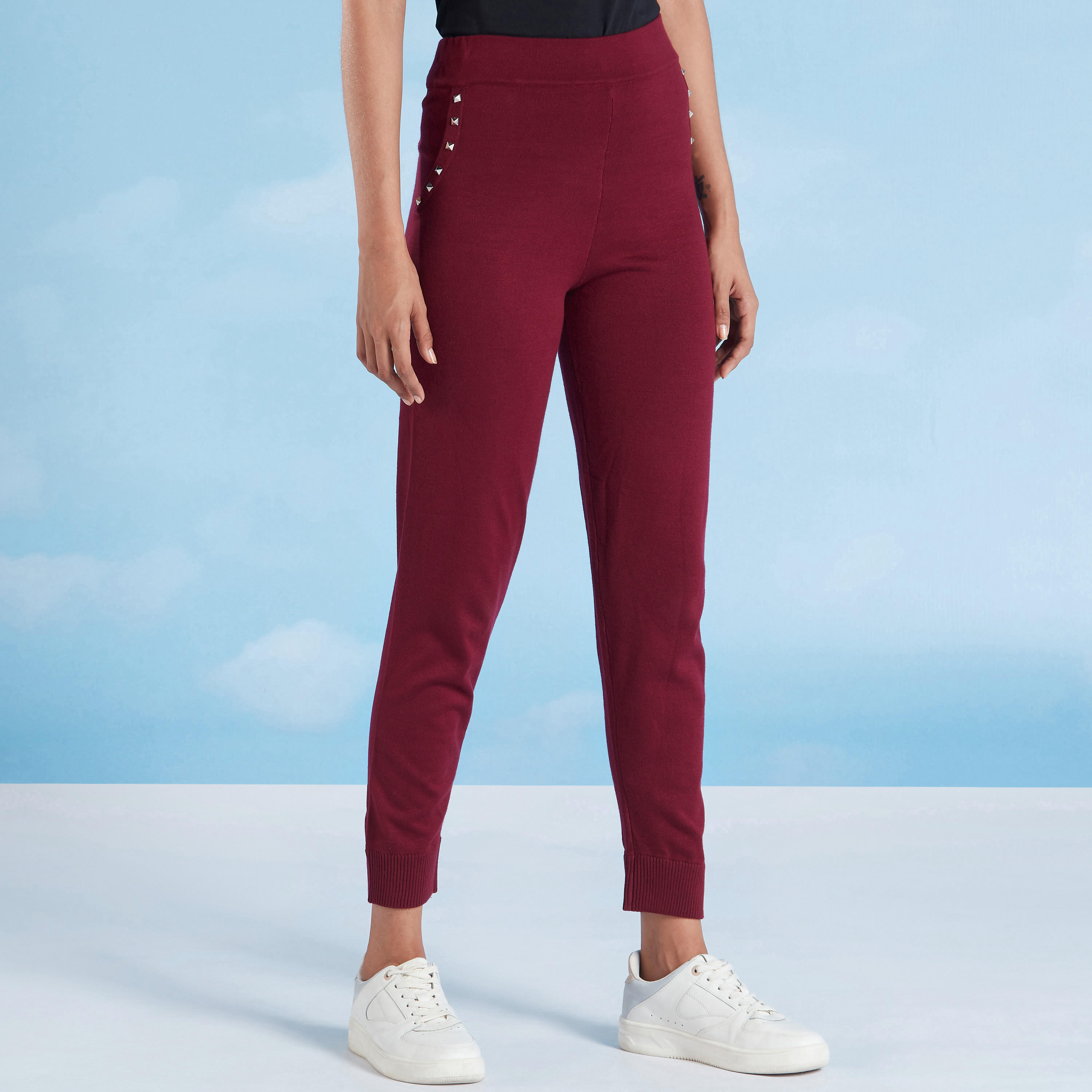 بنطلون رن سادة بخصر مطّاطي-women-clothing-bottoms-trousers-image-1