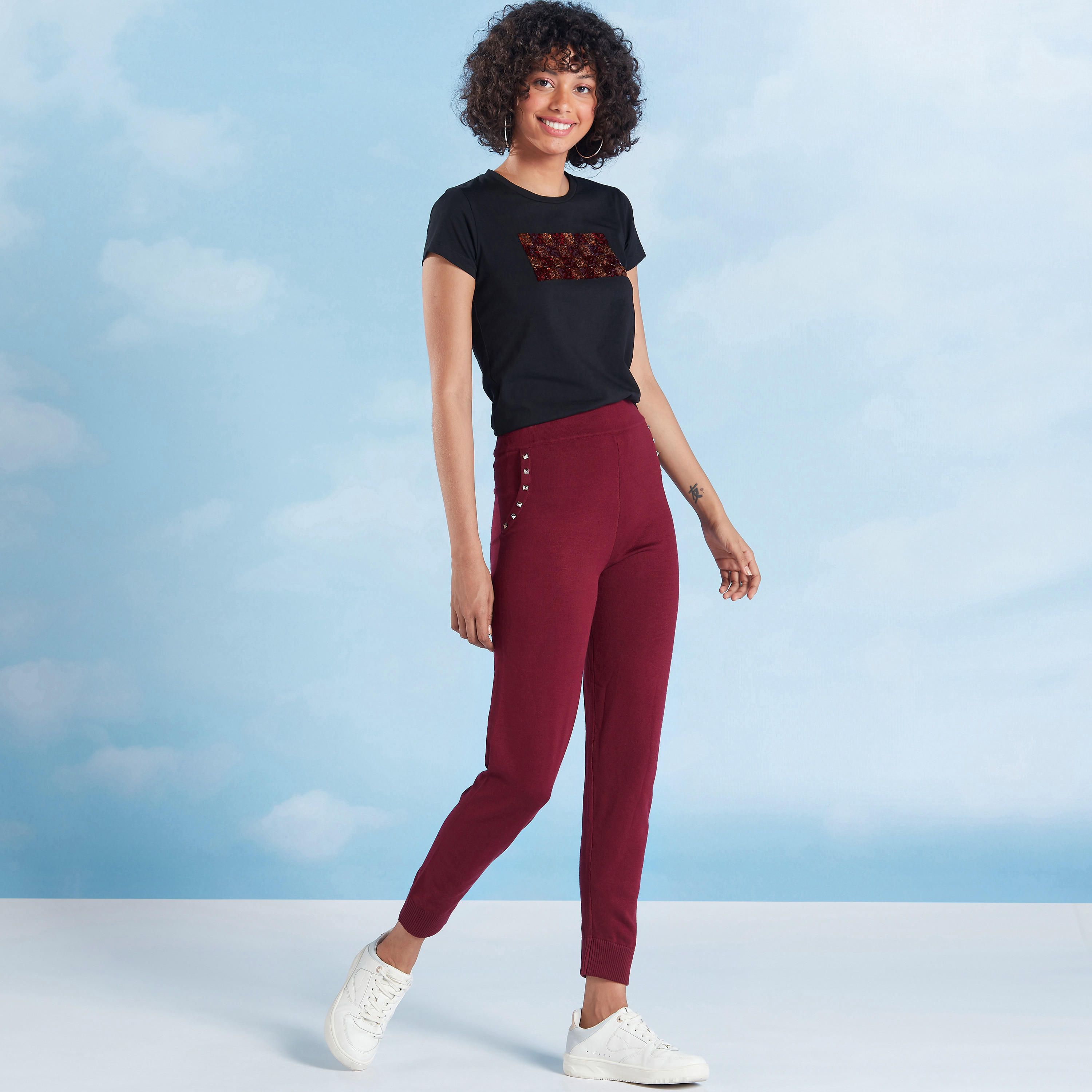 بنطلون رن سادة بخصر مطّاطي-women-clothing-bottoms-trousers-image-2