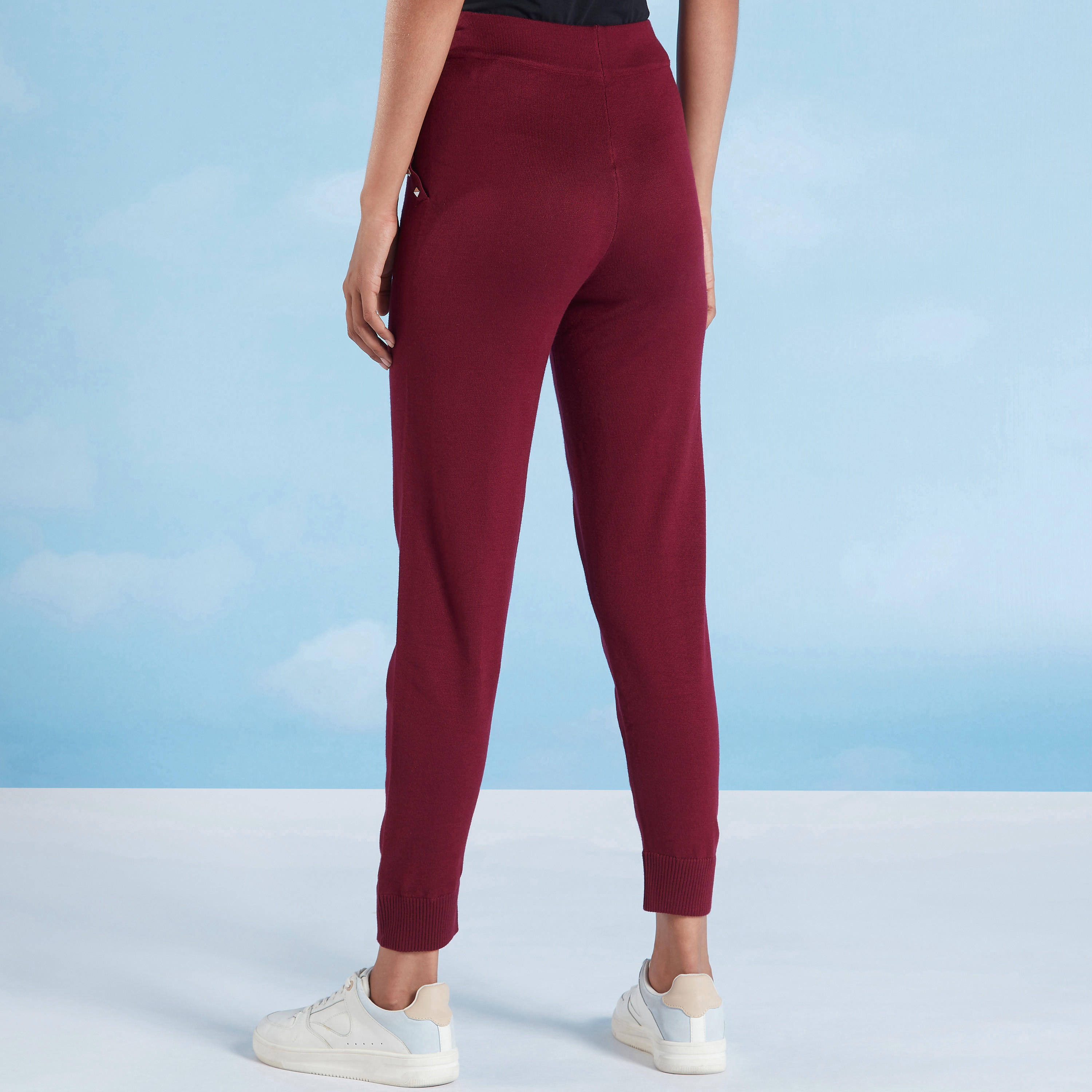 بنطلون رن سادة بخصر مطّاطي-women-clothing-bottoms-trousers-image-4