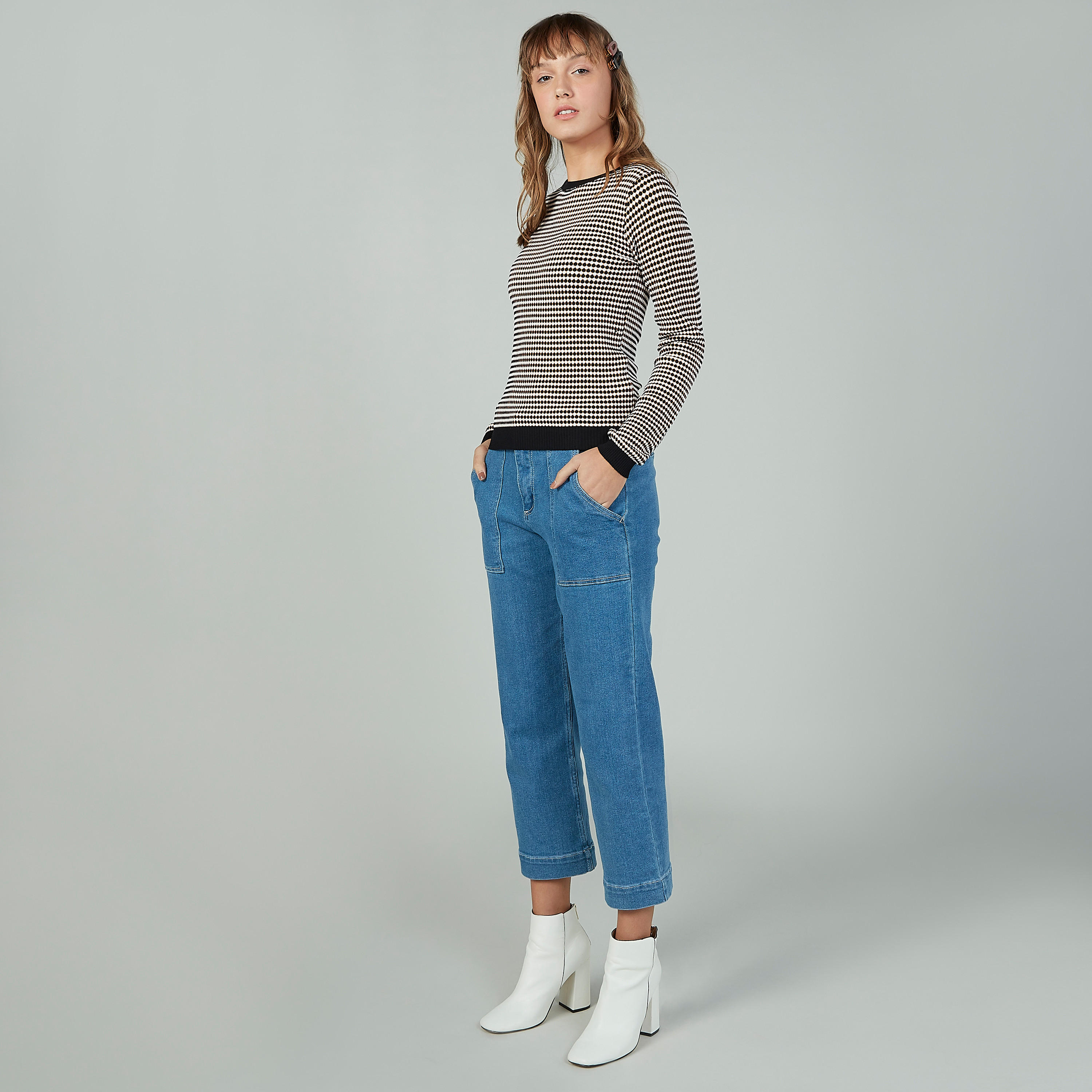Textured Sweater with Crew Neck and Long Sleeves-women-clothing-cardigansandjumpers-jumpers-image-2