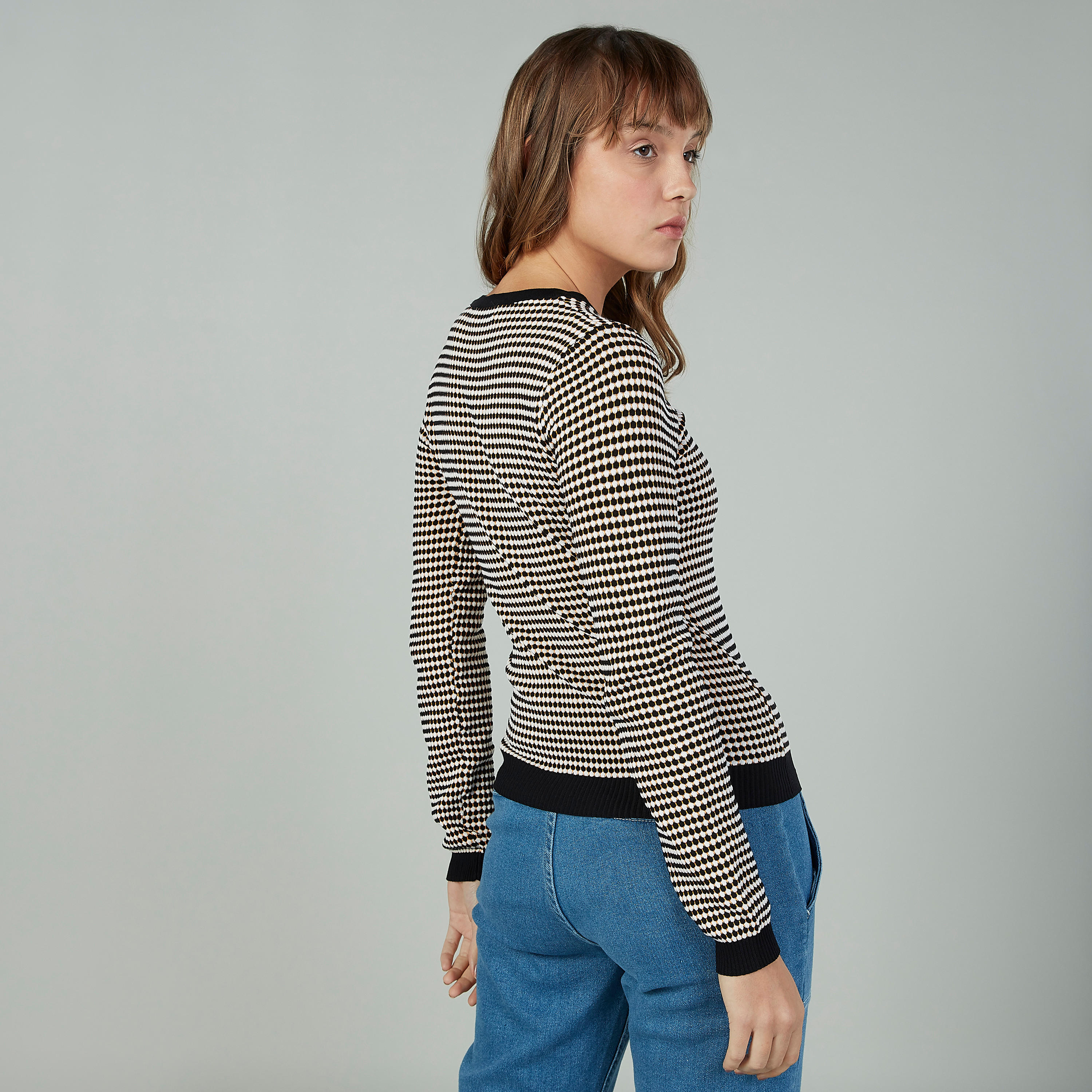 Textured Sweater with Crew Neck and Long Sleeves-women-clothing-cardigansandjumpers-jumpers-image-4