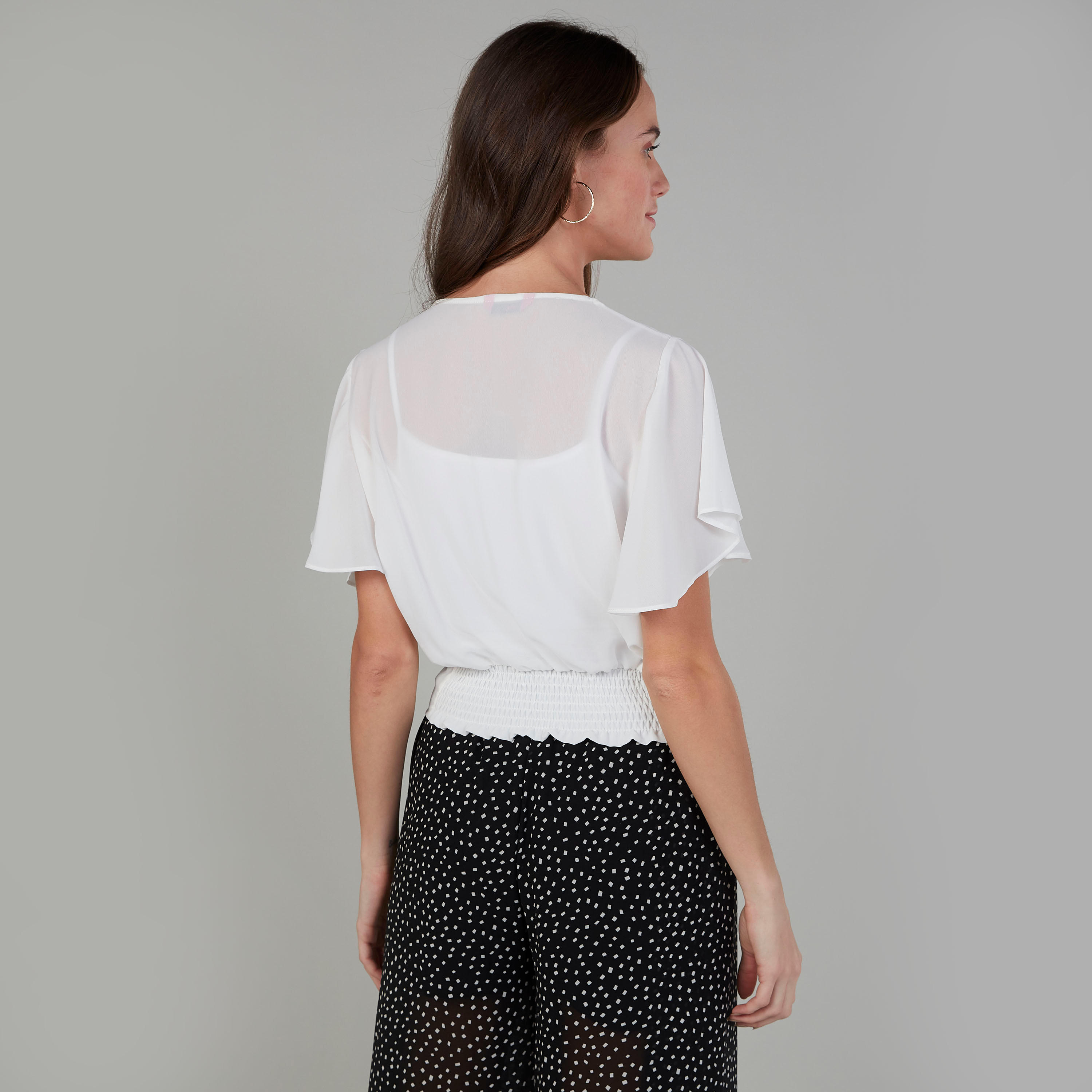 Plain Top with V-neck and Flared Sleeves-women-clothing-shirtsandblouses-blouses-image-4