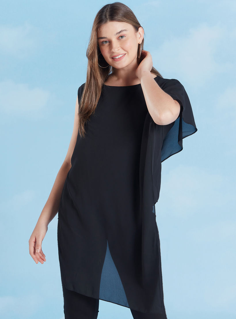 Plain Top with Round Neck and Frill Detail-women-clothing-shirtsandblouses-blouses-image-1