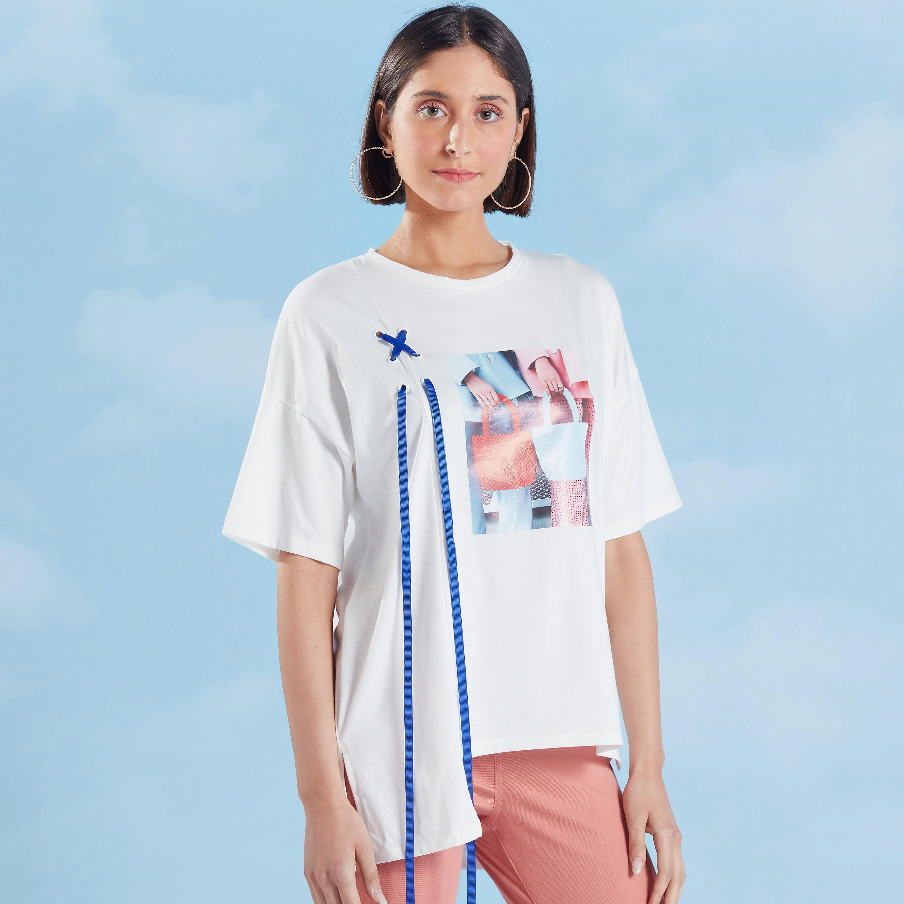 تيشيرت بأكمام 3/4 وحوّاف غير مستوية وطبعات-women-clothing-tshirts-image-5