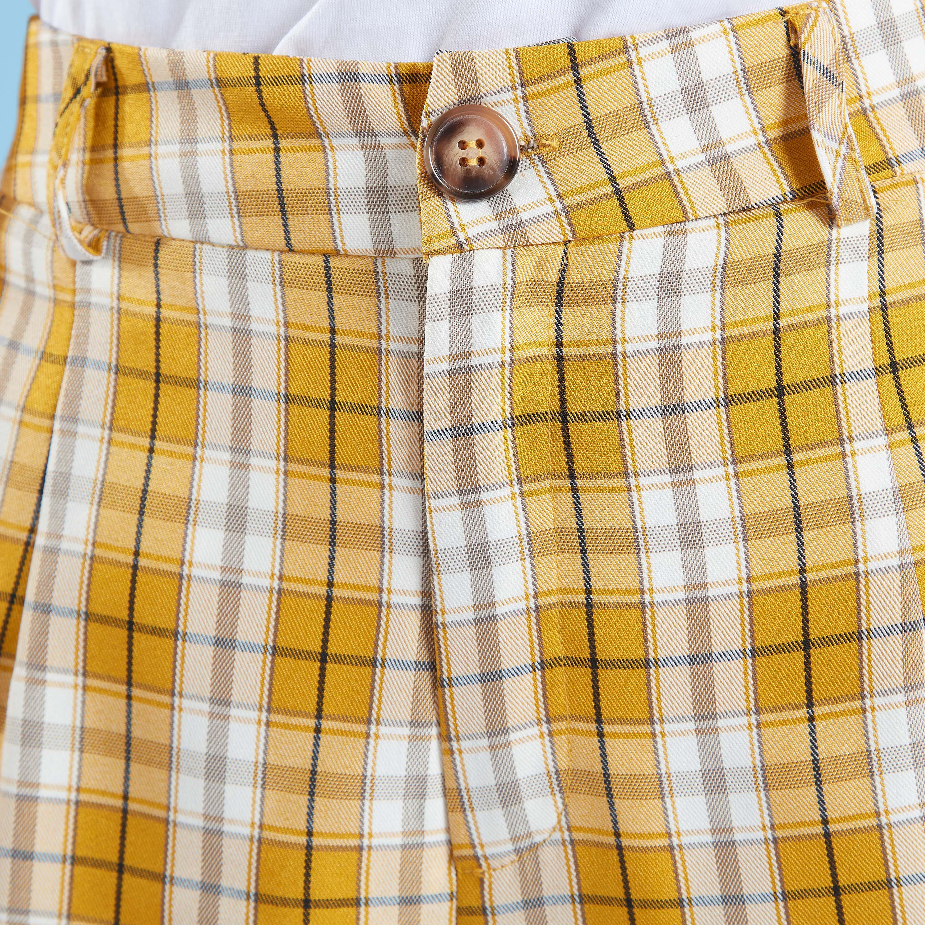 بنطلون قصير سليم كاروهات بخصر متوسط الارتفاع وجيوب-women-clothing-bottoms-trousers-image-3